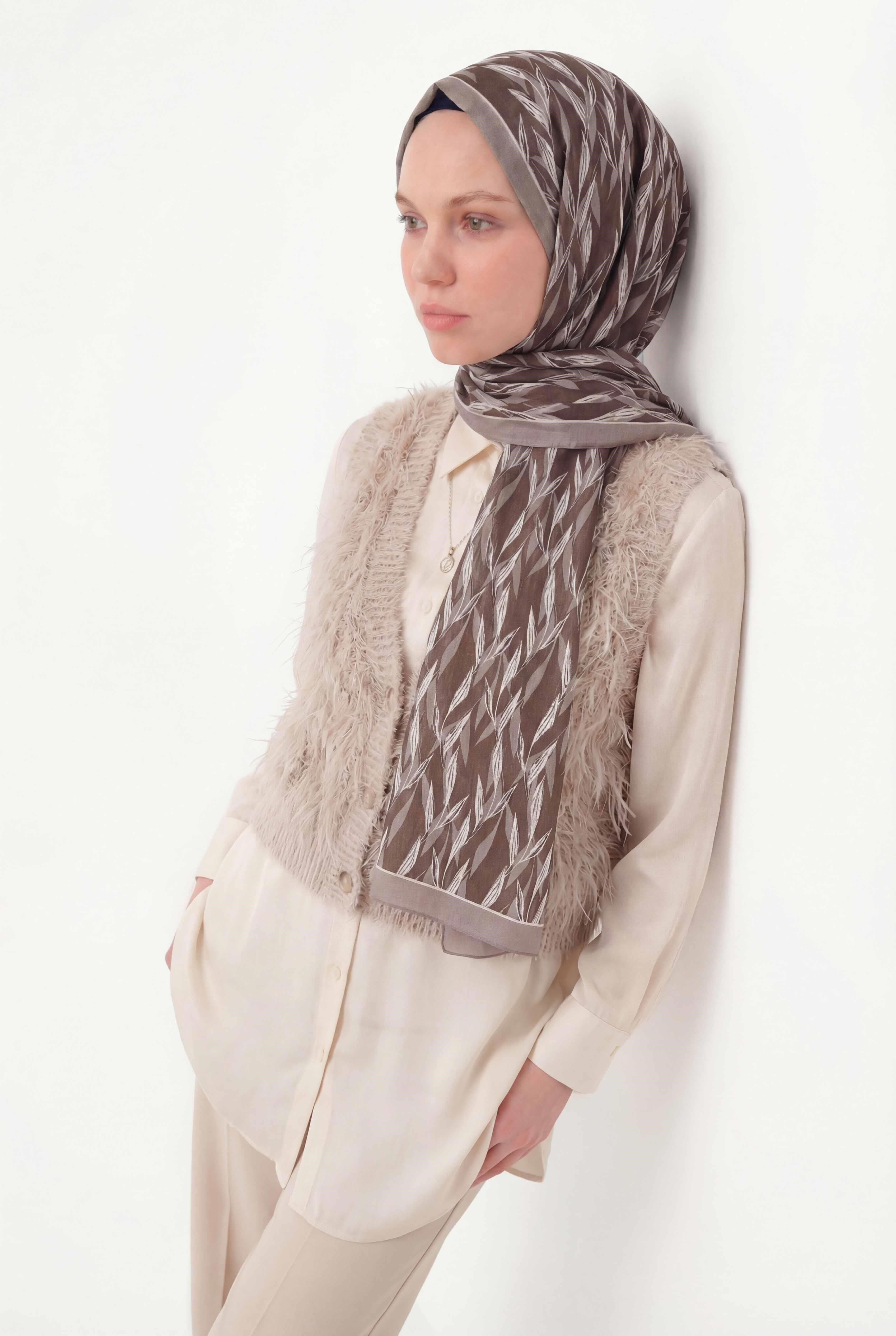 Yaprak Desen Soluk Lila 75X195 Soft Şal