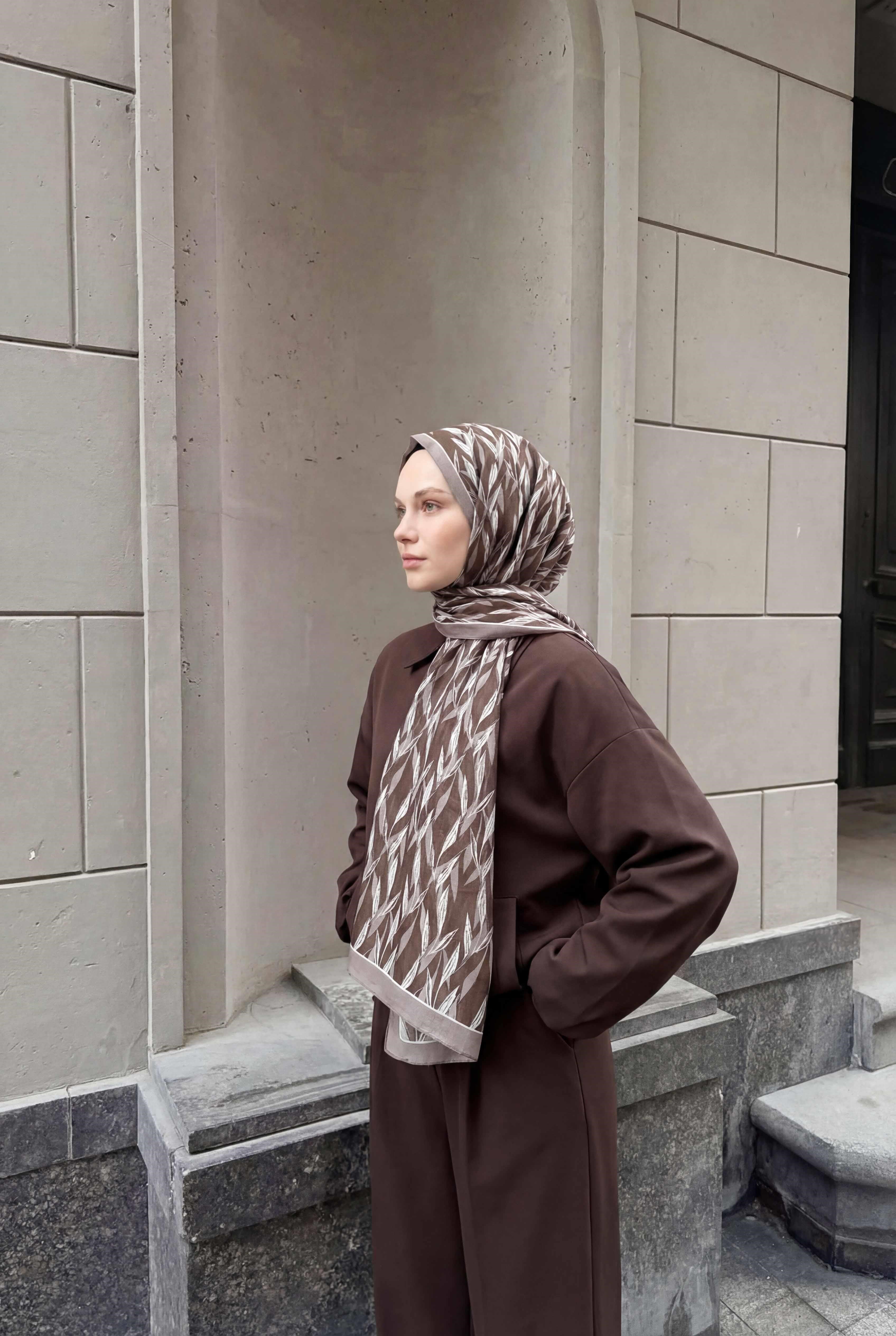 Yaprak Desen Soluk Lila 75X195 Soft Şal