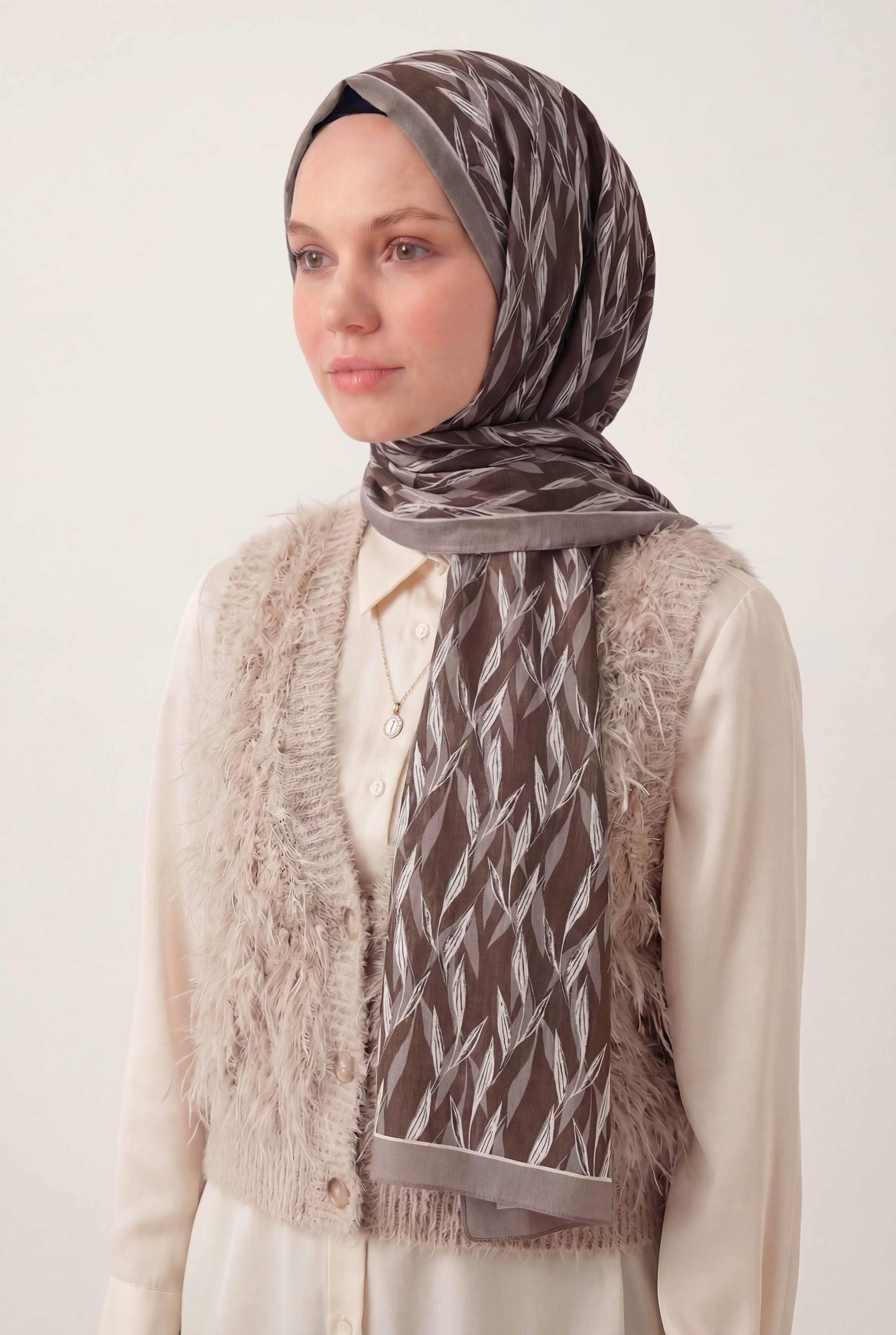 Yaprak Desen Soluk Lila 75X195 Soft Şal