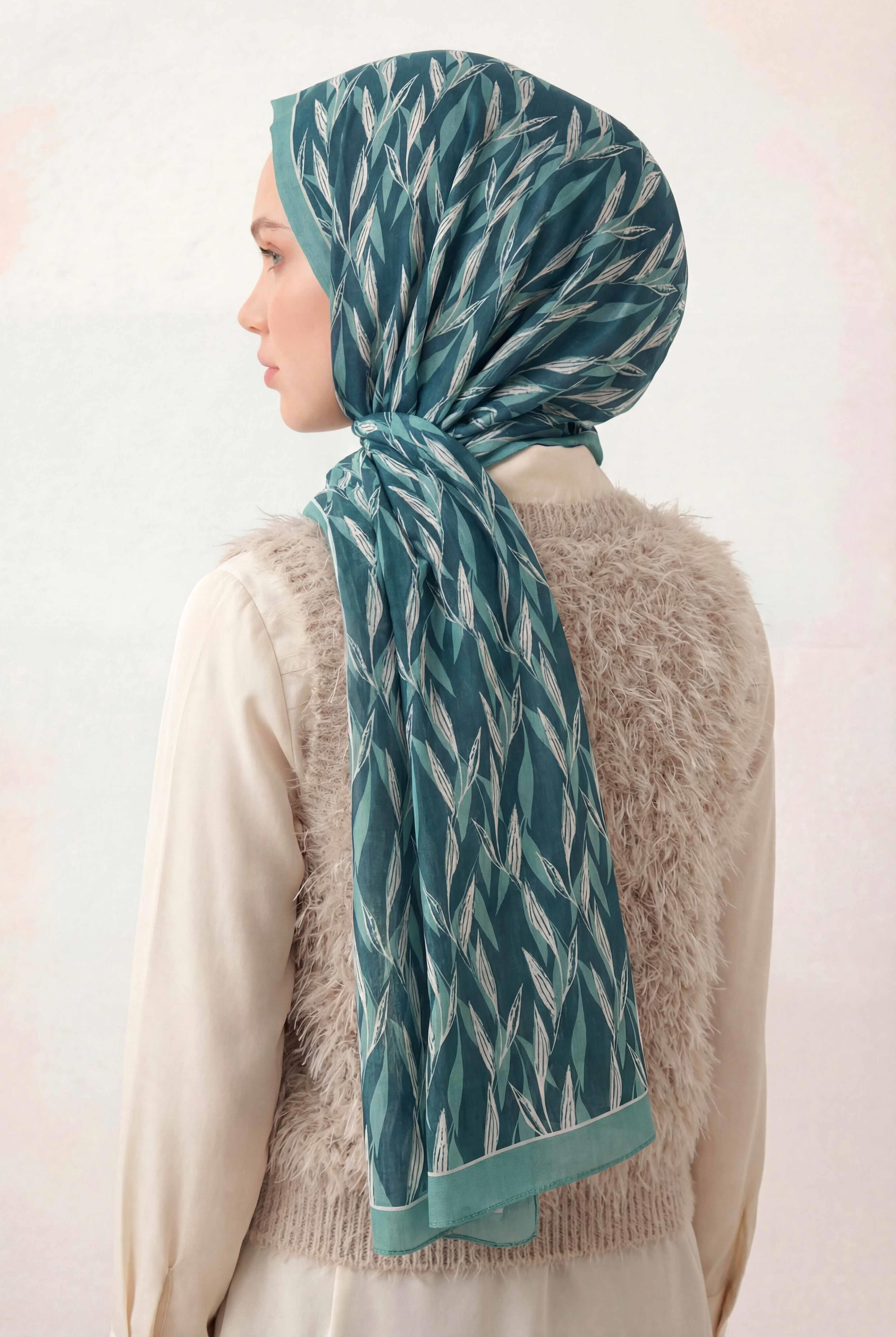 Yaprak Desen Petrol Yeşili 75X195 Soft Şal