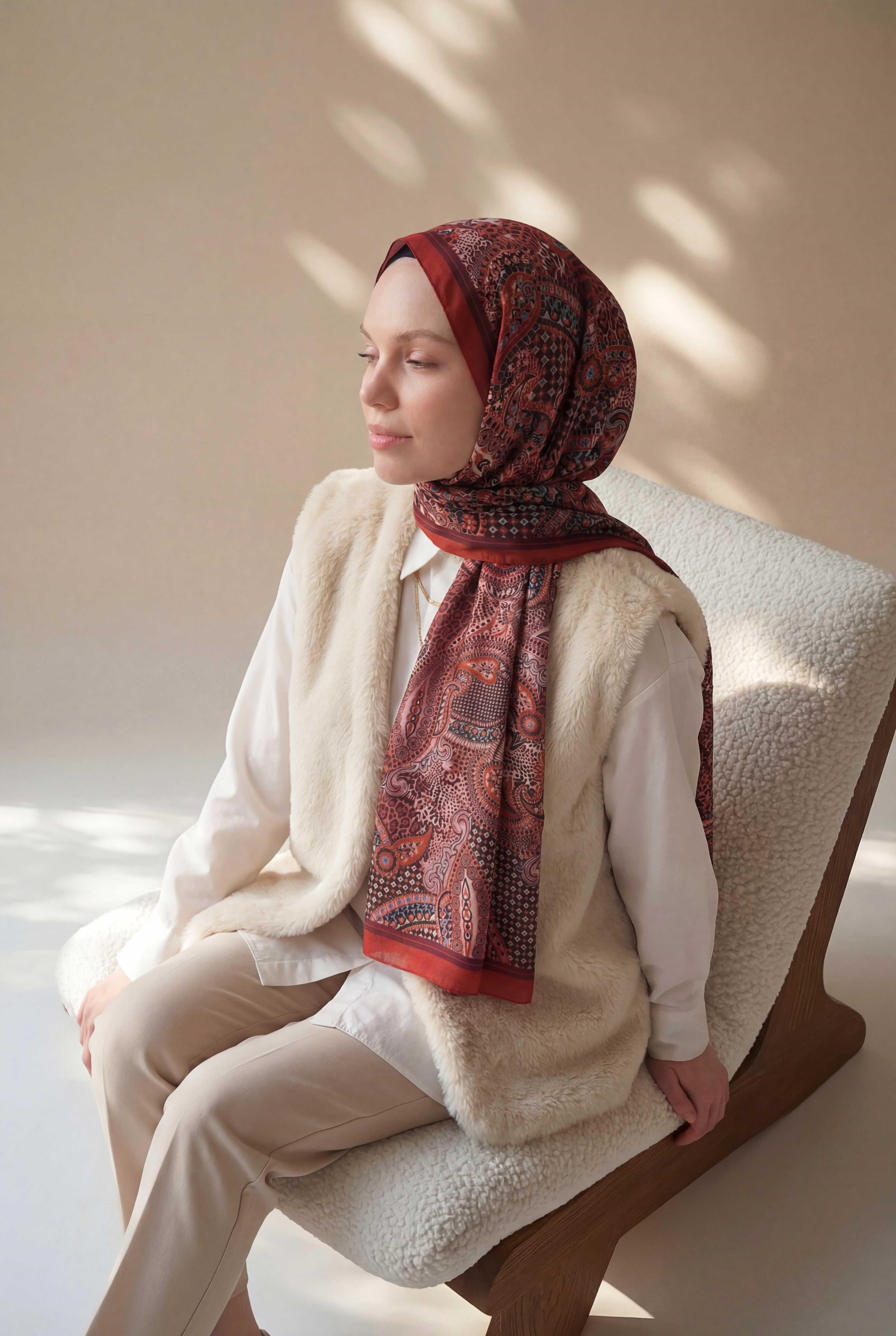 Etnik Desen Mercan 75X195 Soft Şal