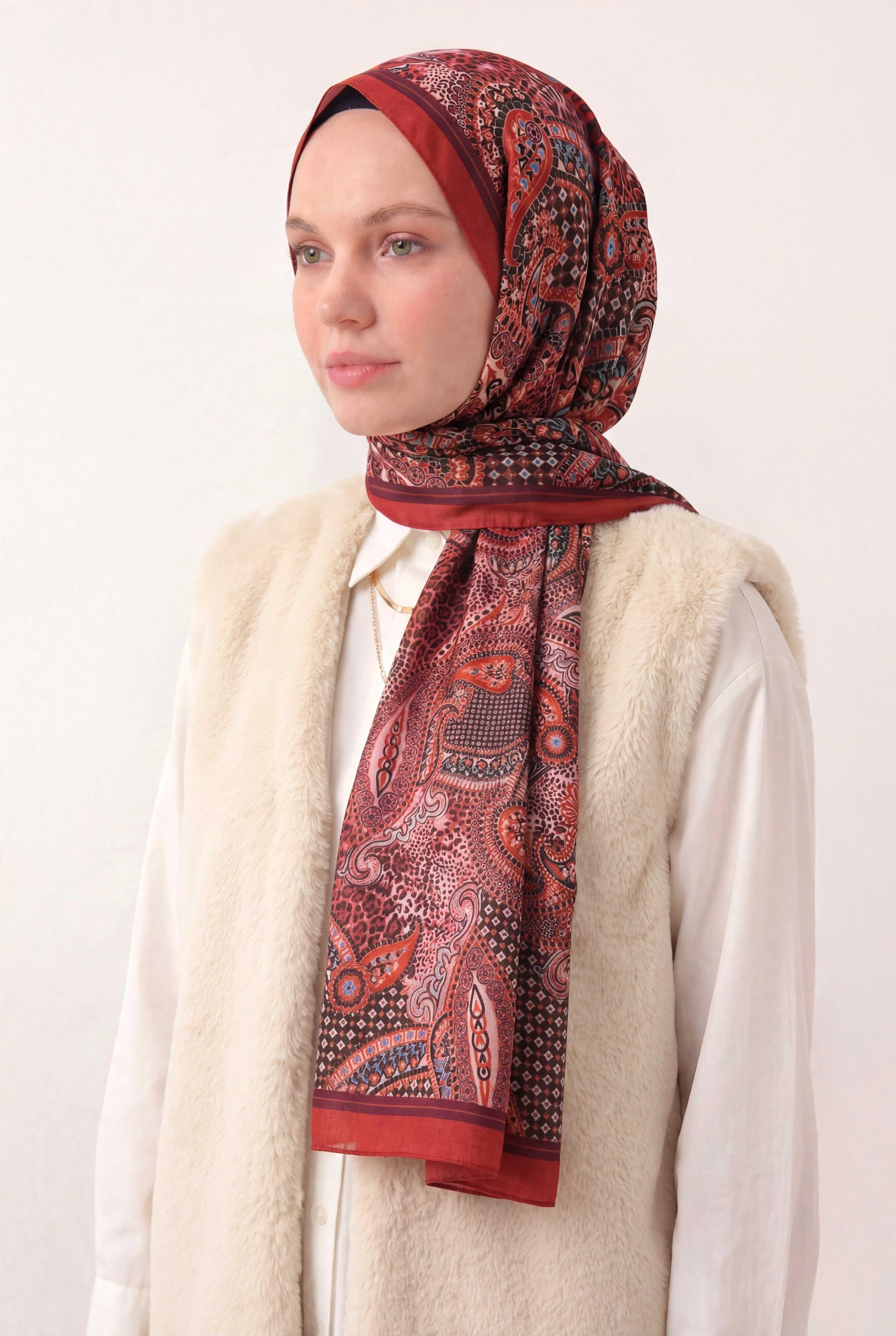 Etnik Desen Mercan 75X195 Soft Şal