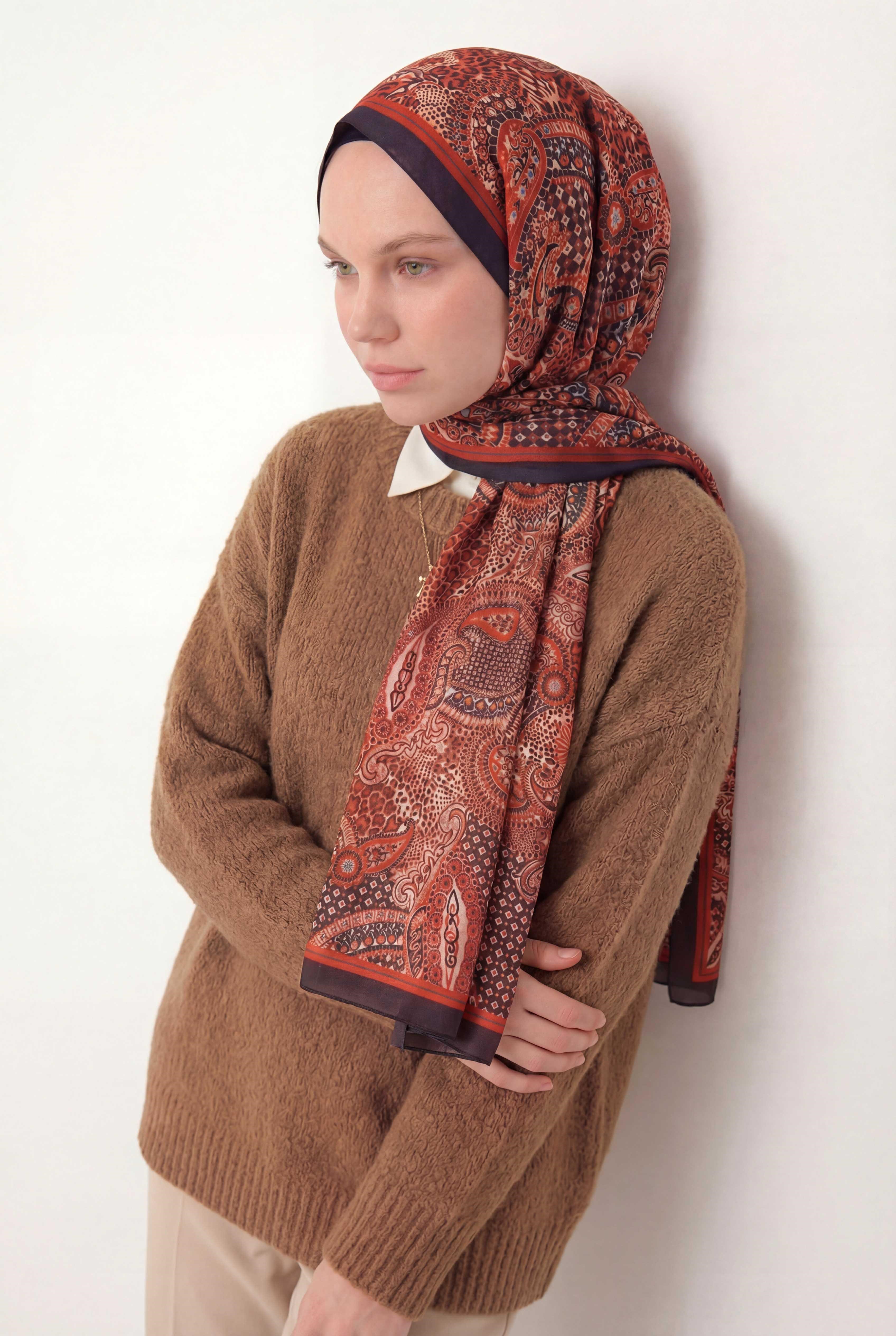 Etnik Desen Acı Kahve 75X195 Soft Şal