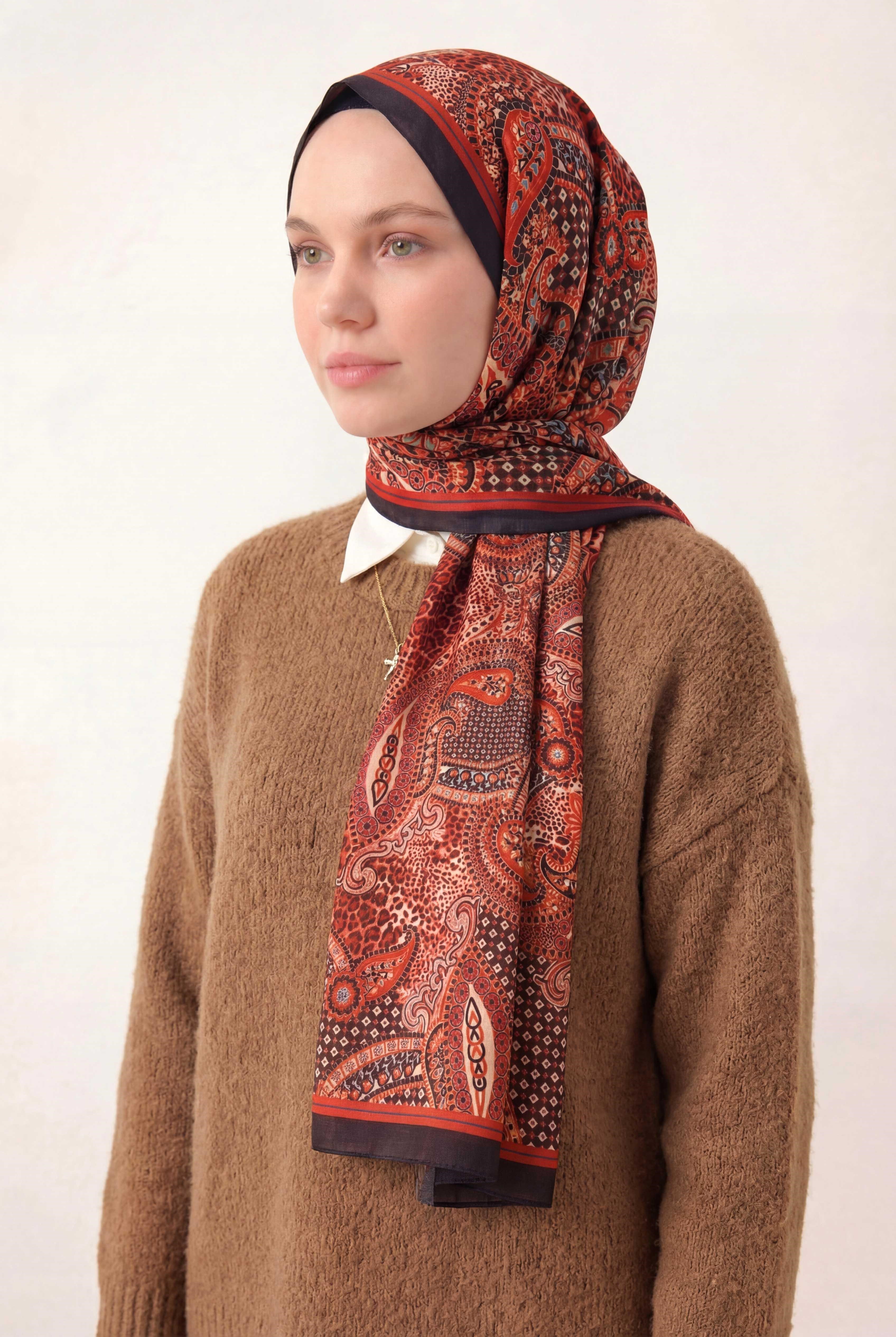 Etnik Desen Acı Kahve 75X195 Soft Şal