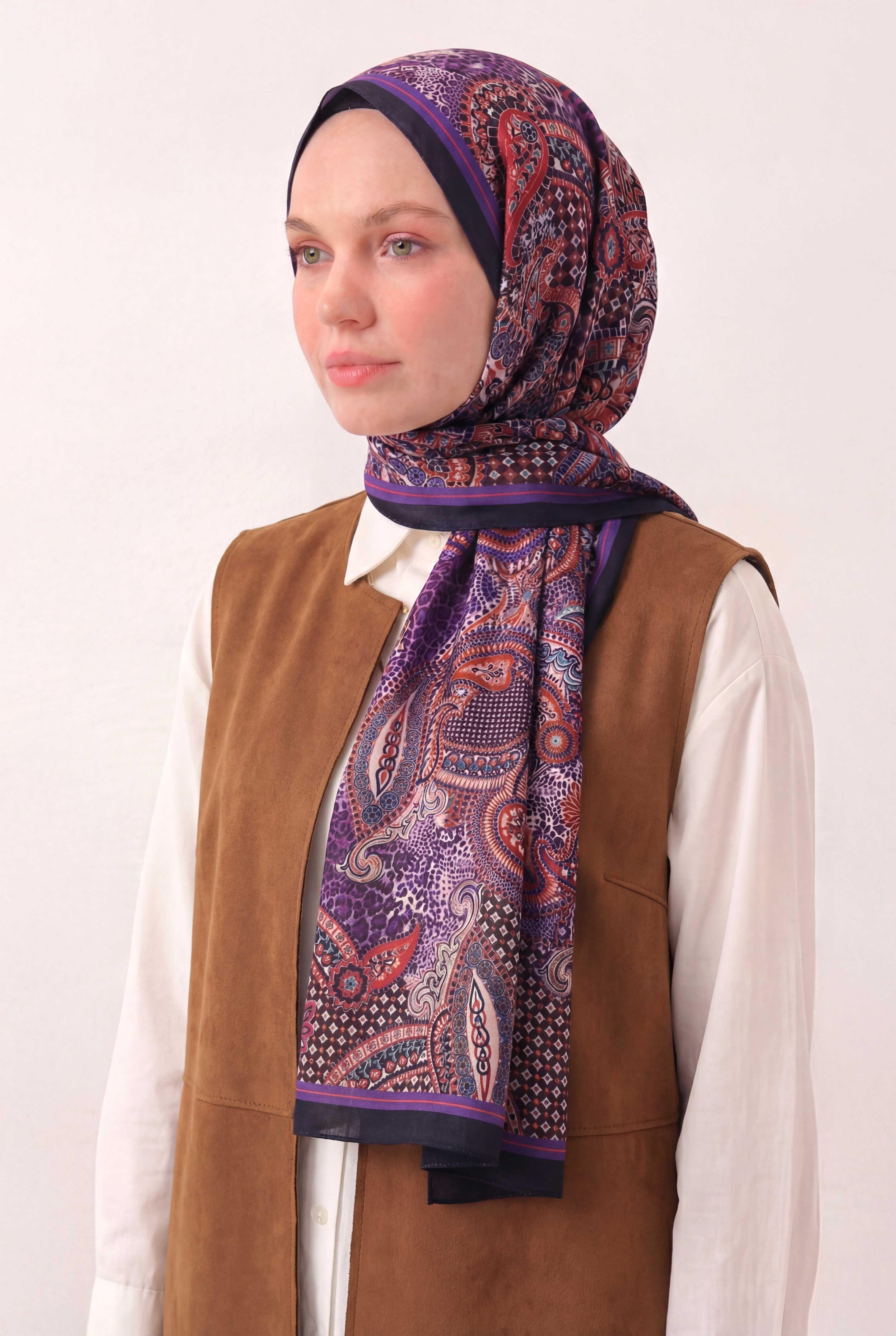 Etnik Desen Koyu Lacivert  75X195 Soft Şal