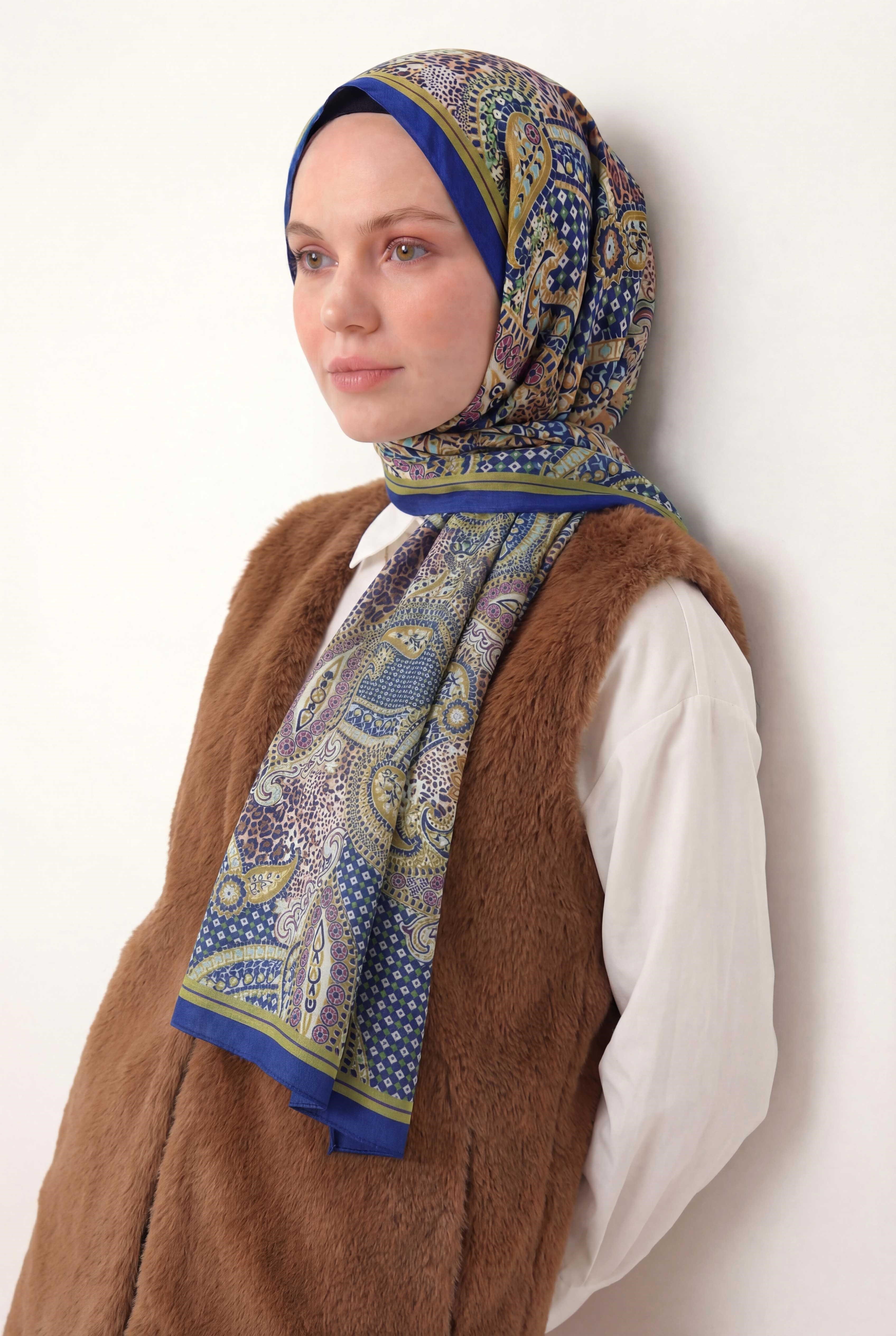Etnik Desen Saks 75X195 Soft Şal