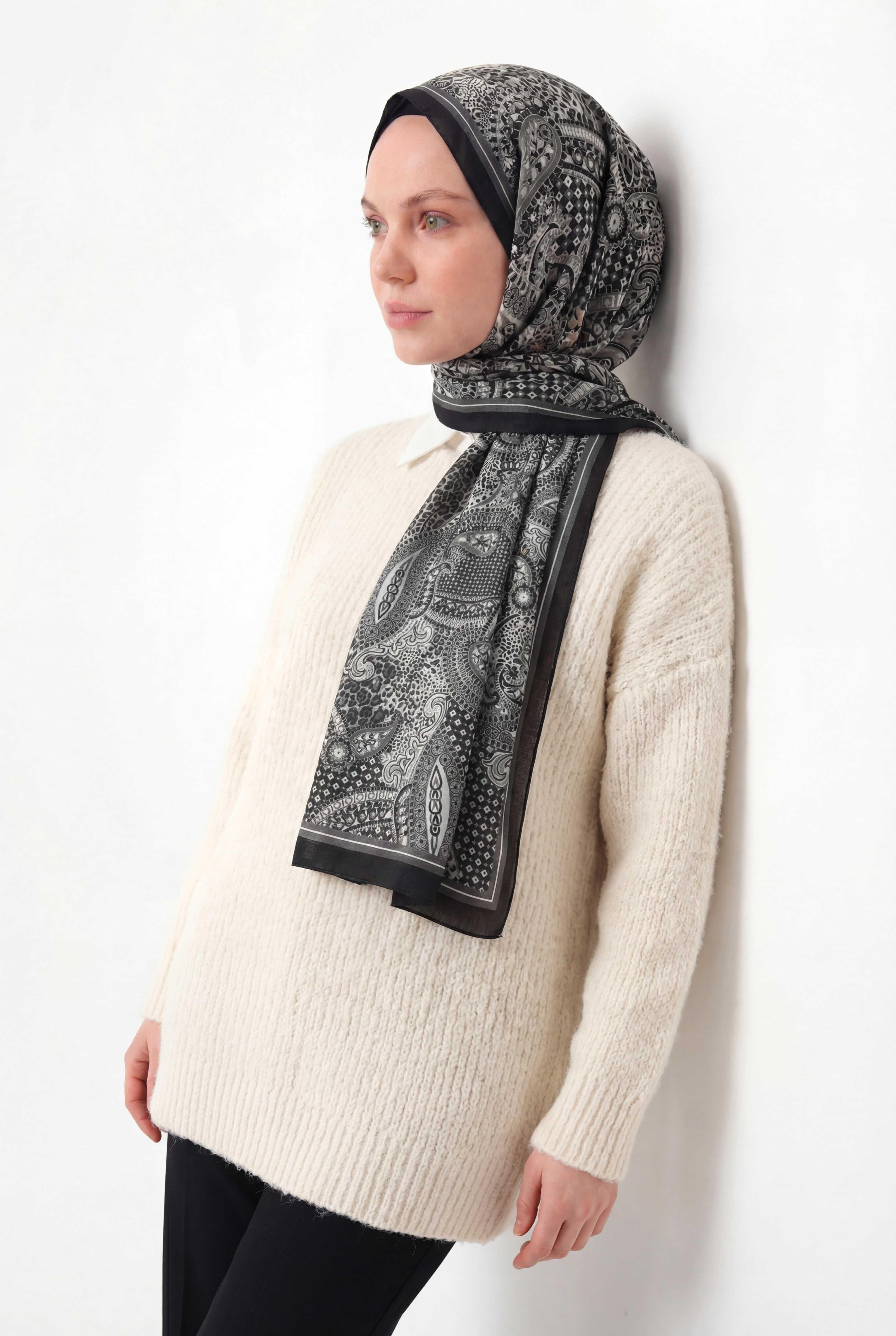 Etnik Desen Siyah 75X195 Soft Şal