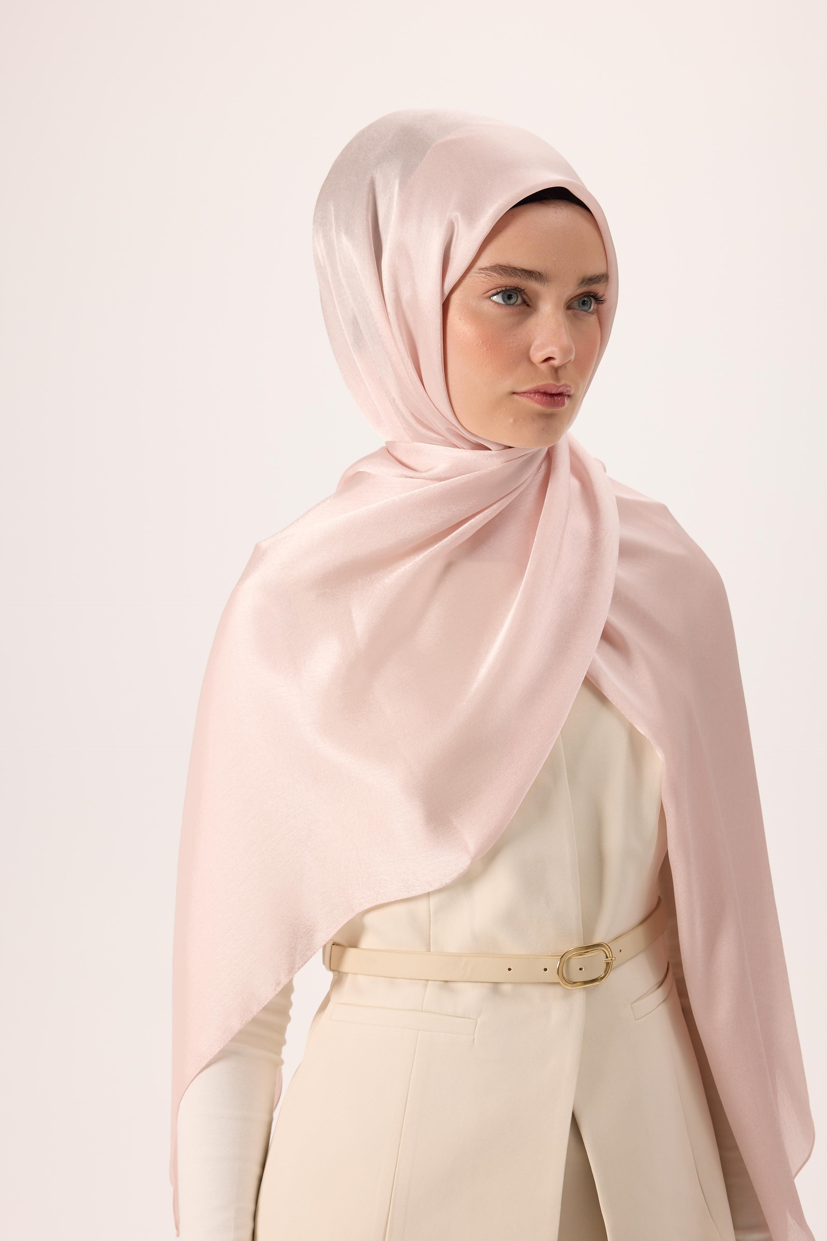 Janjan Şal Pudra Pembe Parlak Dokulu Tek Taraflı 75X200