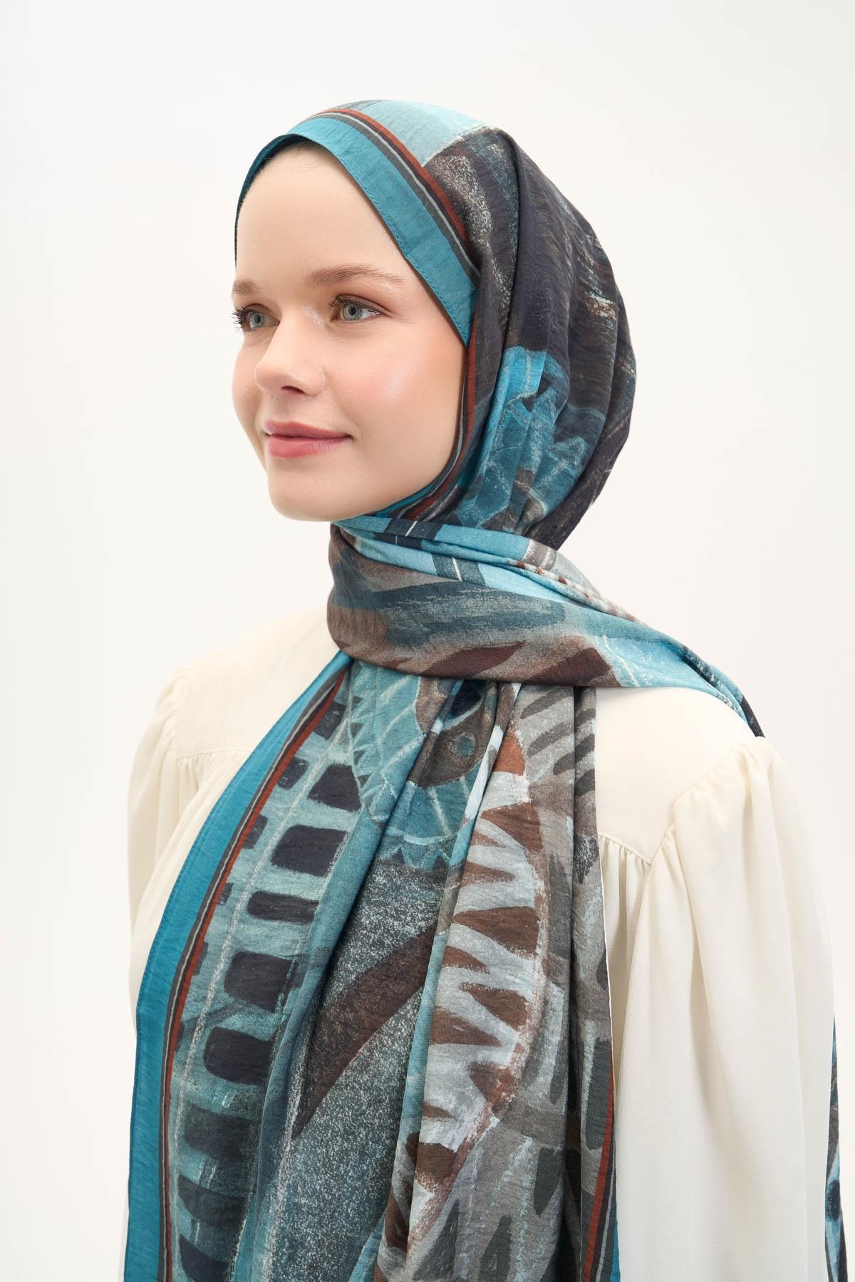 Urban Hours Art Turkuaz Mayda Şal 190x70