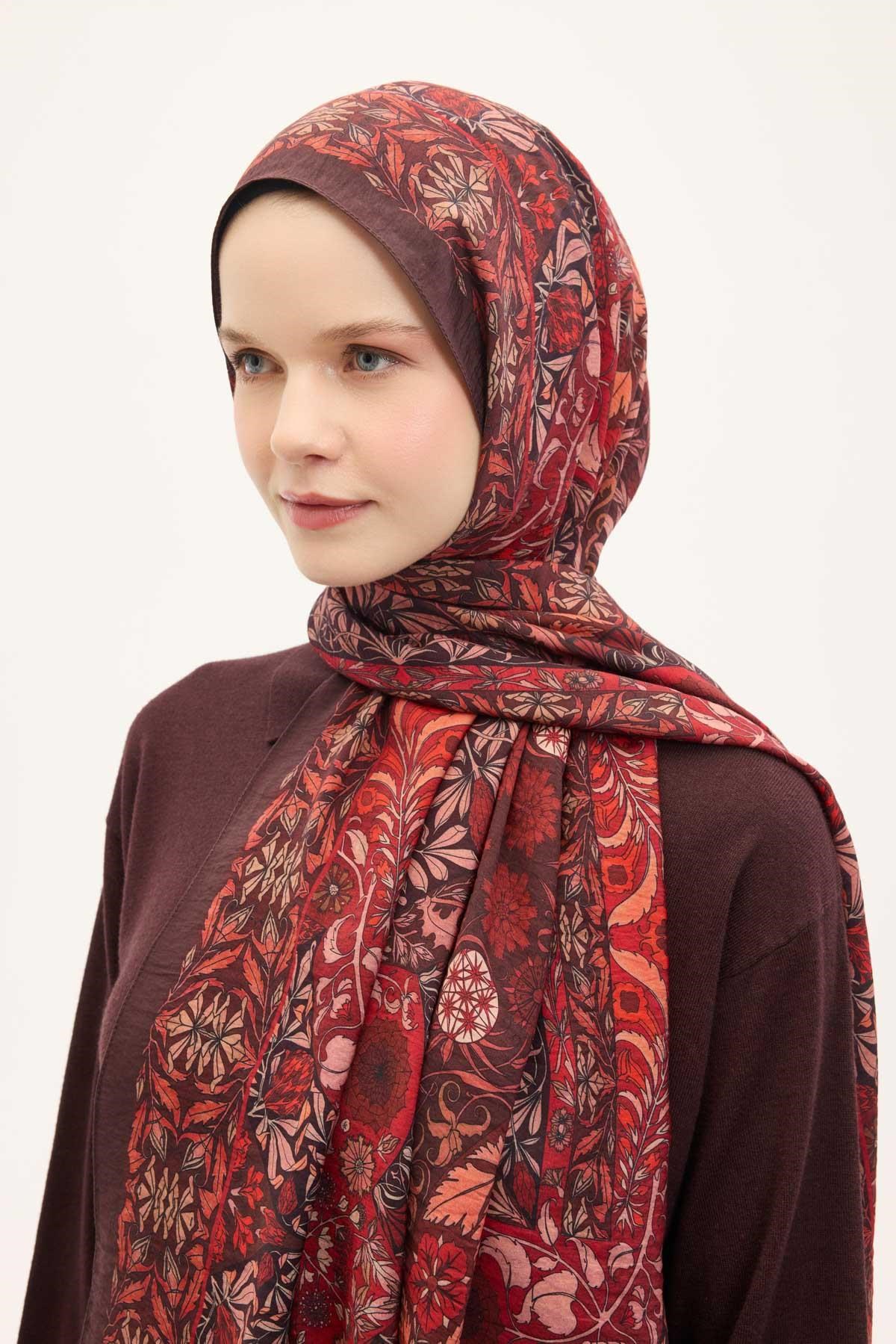 Urban Hours Floral Motif Desen Mürdüm Mayda Şal 190x70