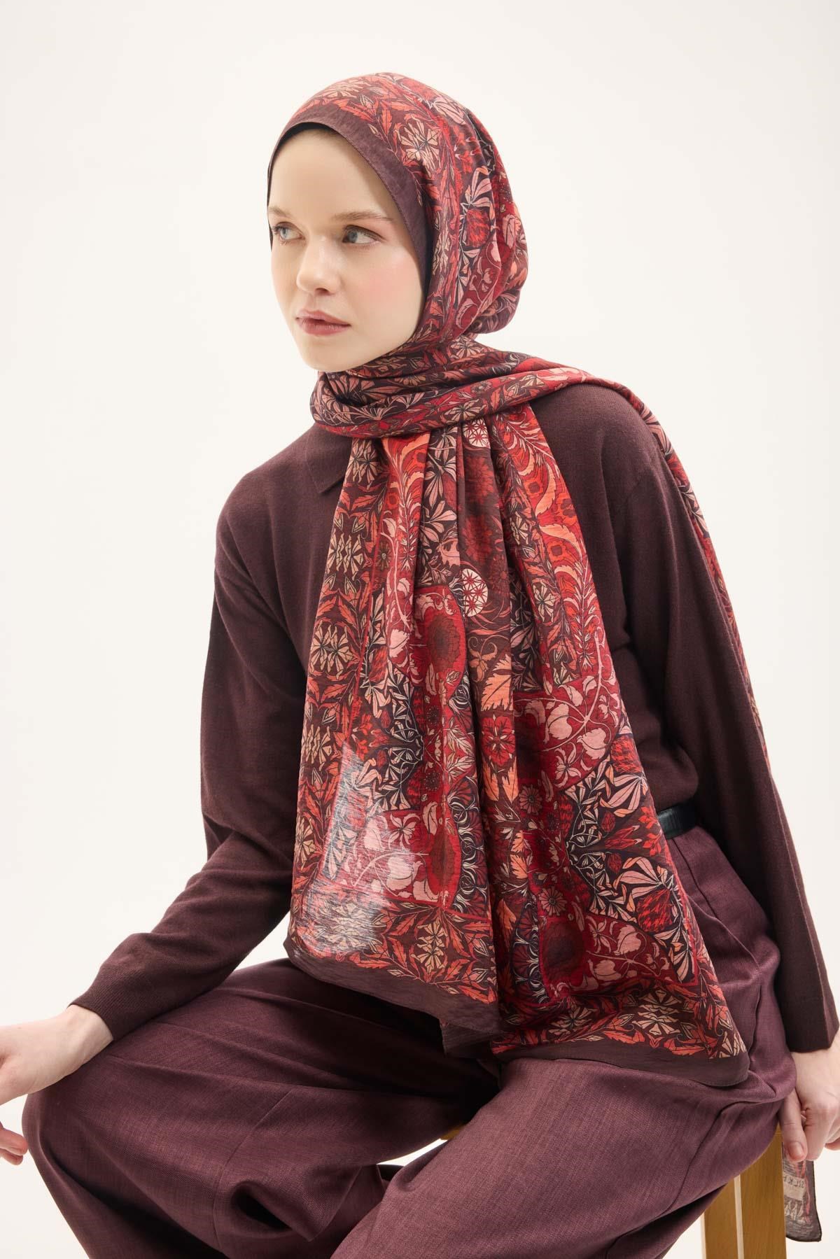 Urban Hours Floral Motif Desen Mürdüm Mayda Şal 190x70