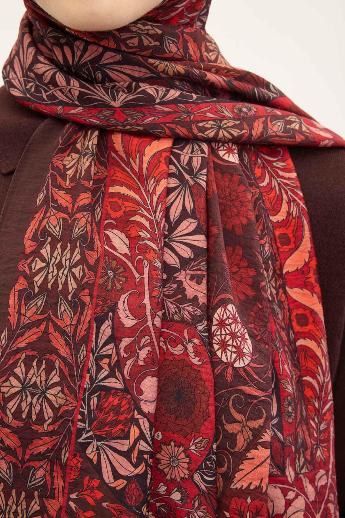 Urban Hours Floral Motif Desen Mürdüm Mayda Şal 190x70