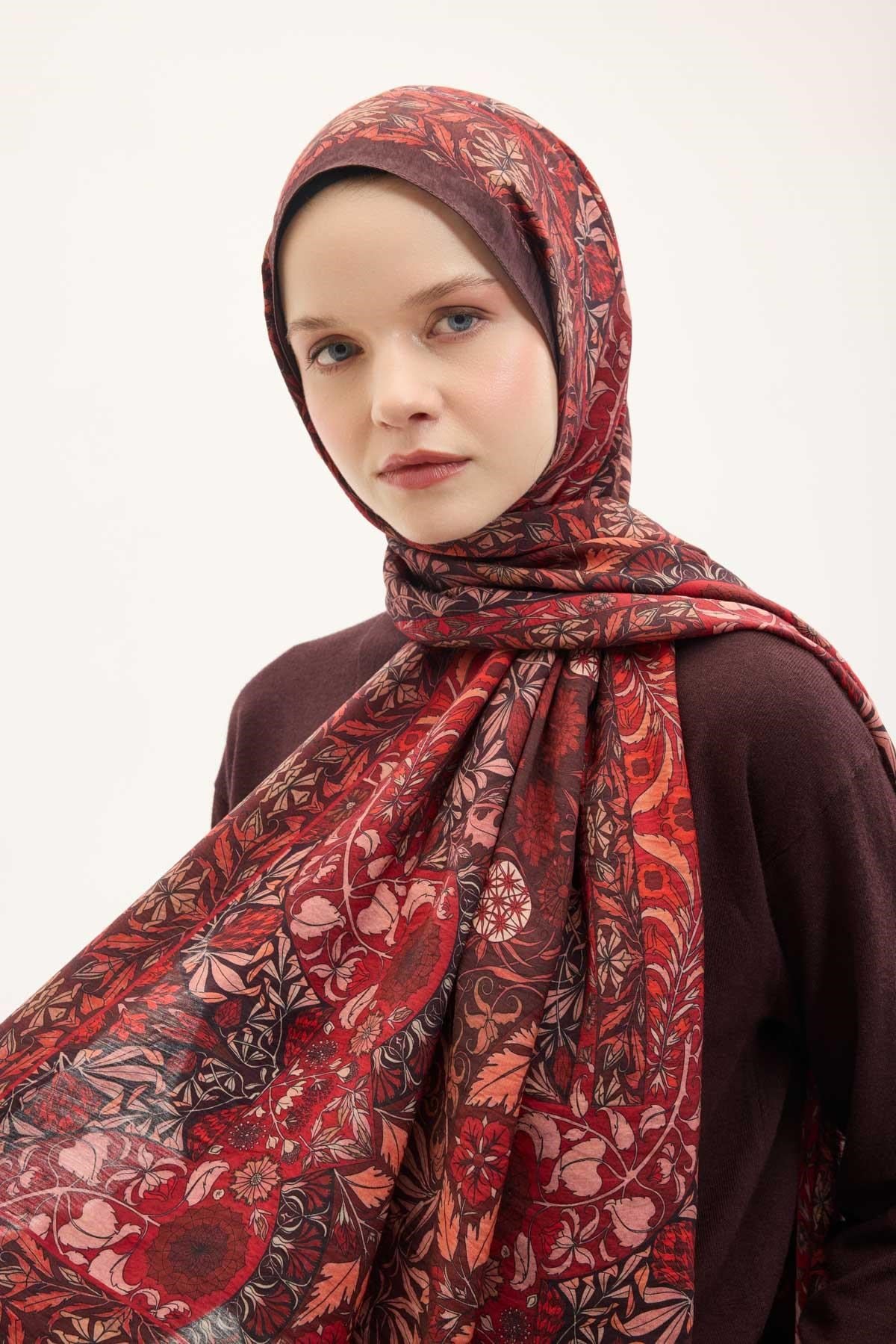 Urban Hours Floral Motif Desen Mürdüm Mayda Şal 190x70