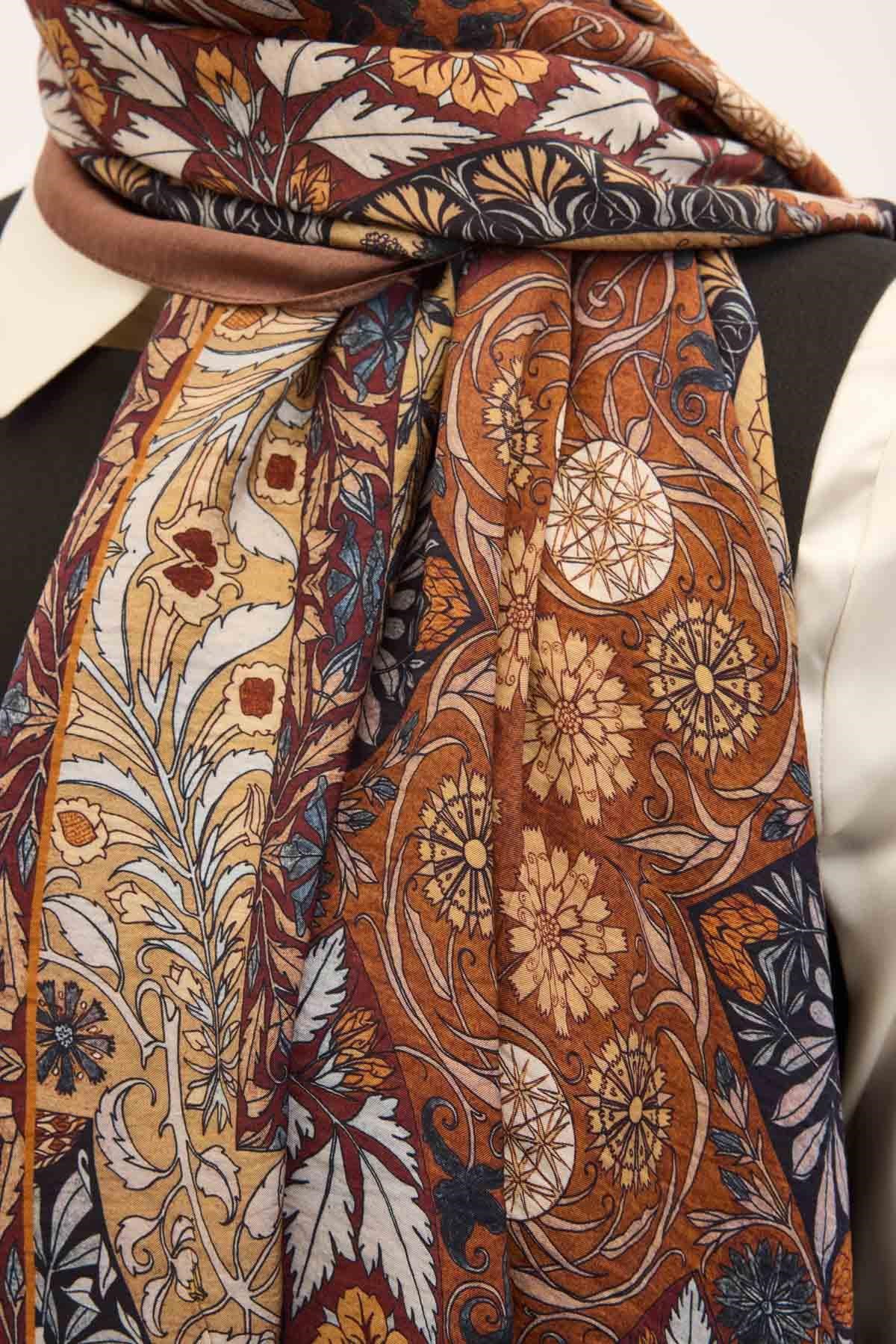 Urban Hours Floral Motif Desen Sütlü Kahve Mayda Şal 190x70