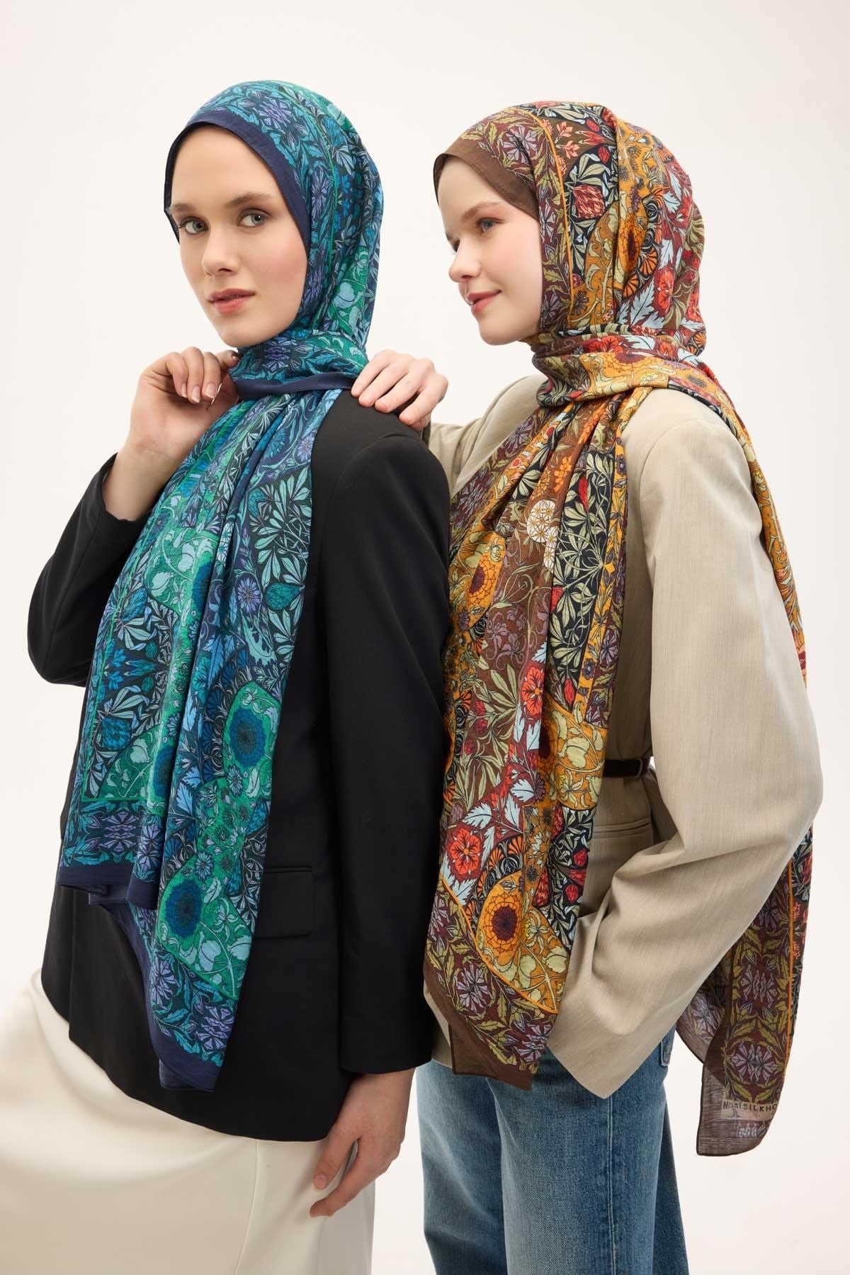 Urban Hours Floral Motif Desen Gece Mavisi Mayda Şal 190x70