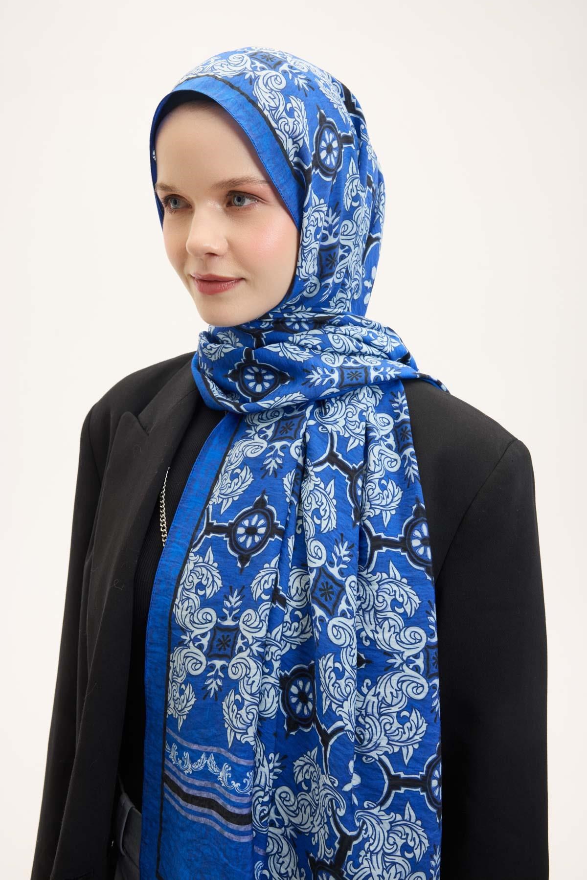 Urban Hours Luvia Saks Mavi Mayda Şal 190x70