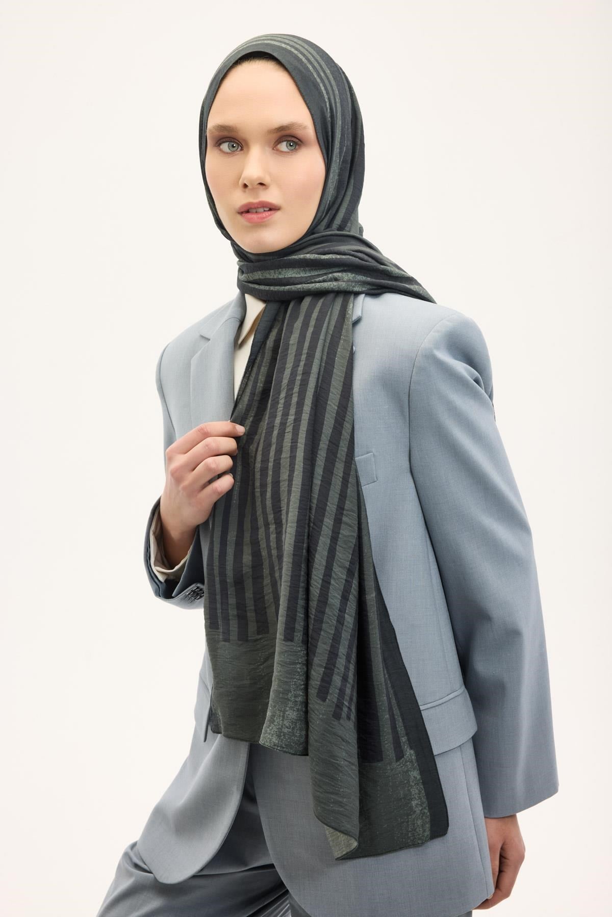 Urban Hours Orya Yeşil Siyah Mayda Şal 190x70