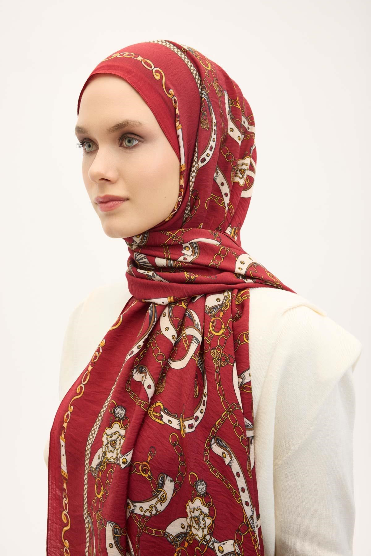 Urban Hours Liora Kırmızı Beyaz Mayda Şal 190x70