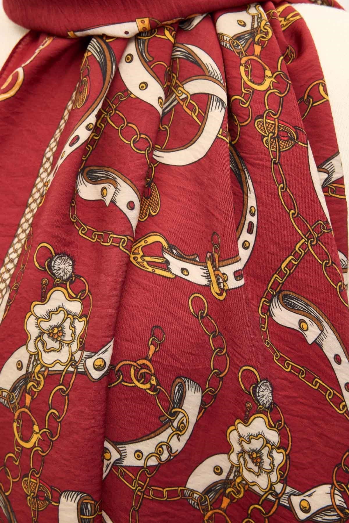 Urban Hours Liora Kırmızı Beyaz Mayda Şal 190x70