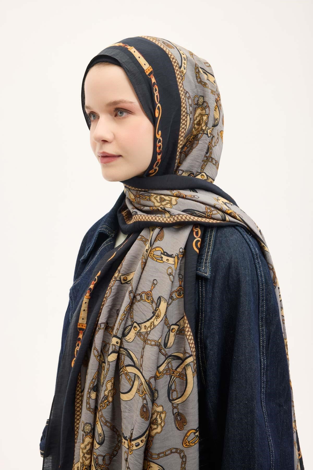 Urban Hours Liora Siyah Gri Mayda Şal 190x70