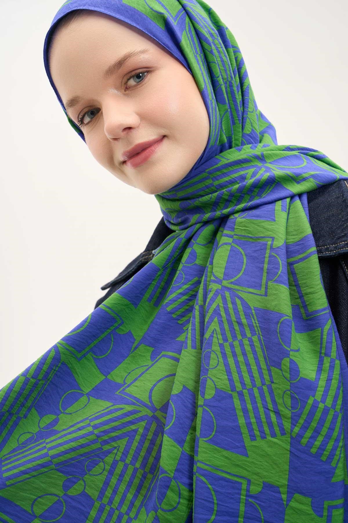 Urban Hours Elvora Saks Mavi Mayda Şal 190x70