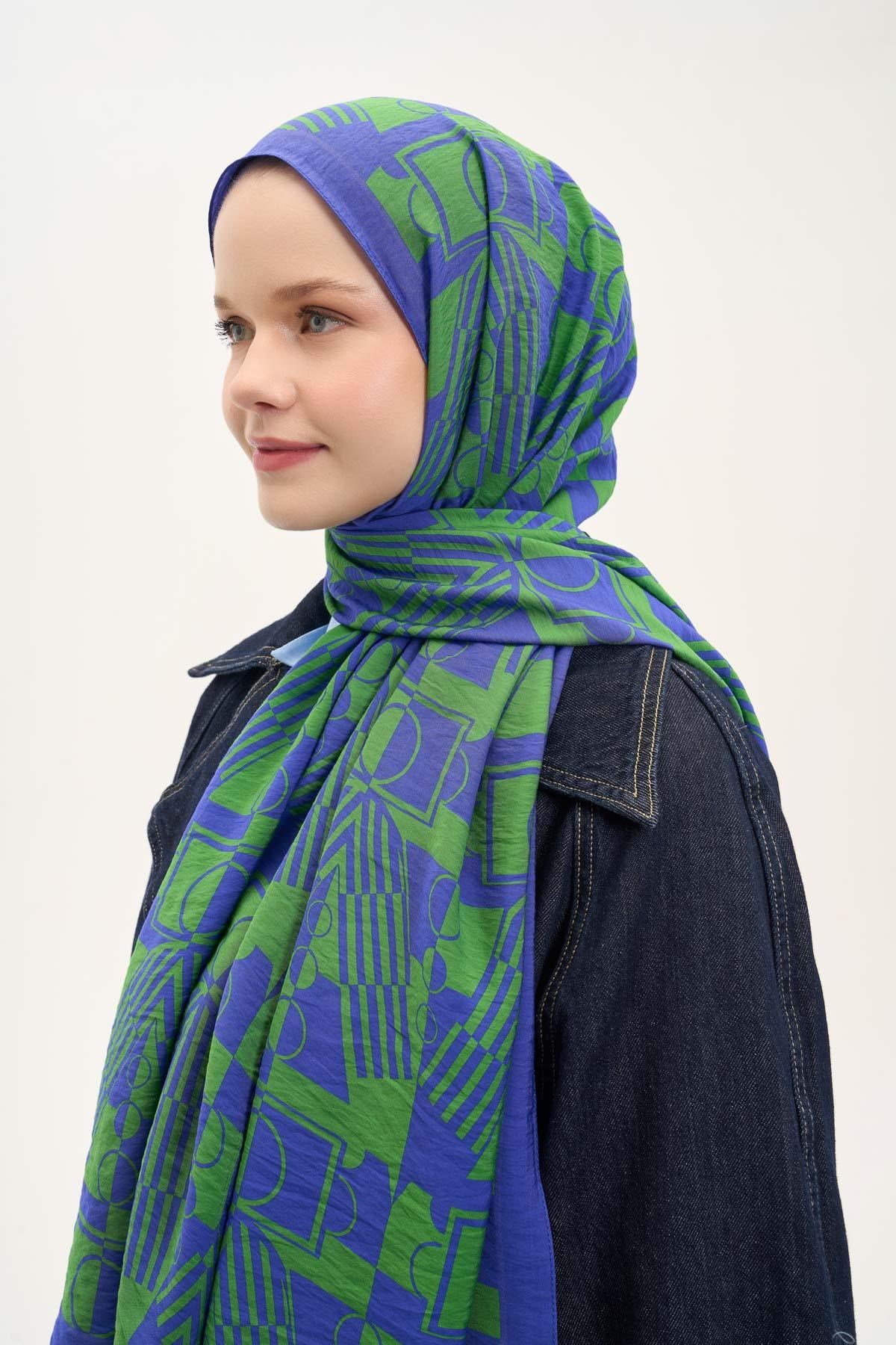 Urban Hours Elvora Saks Mavi Mayda Şal 190x70