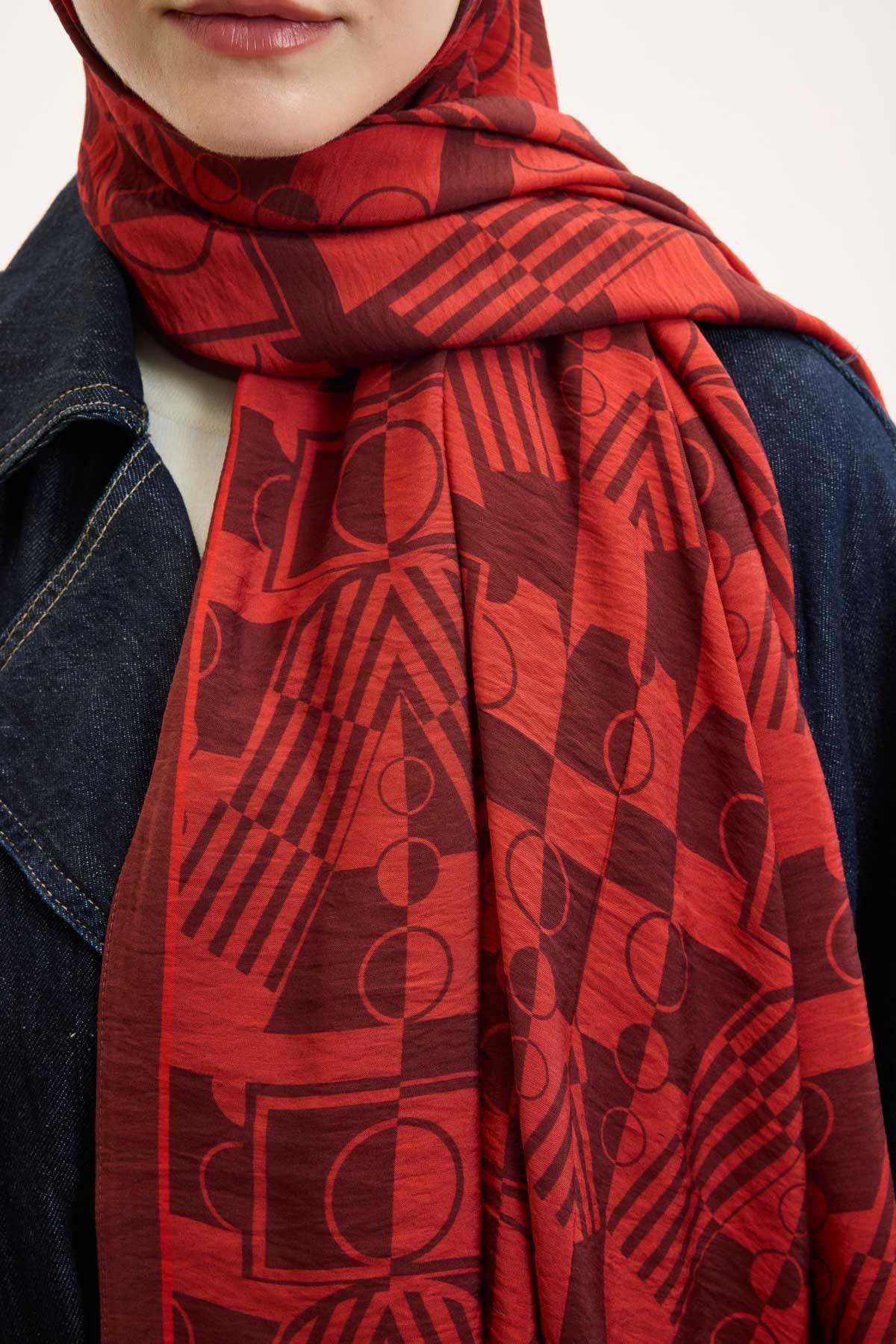 Urban Hours Elvora Bayrak Kırmızı Mayda Şal 190x70