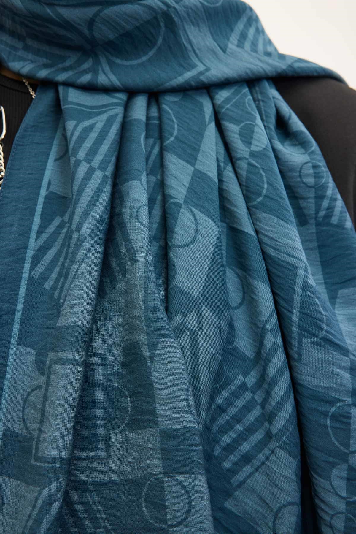 Urban Hours Elvora Petrol Mavi Mayda Şal 190x70