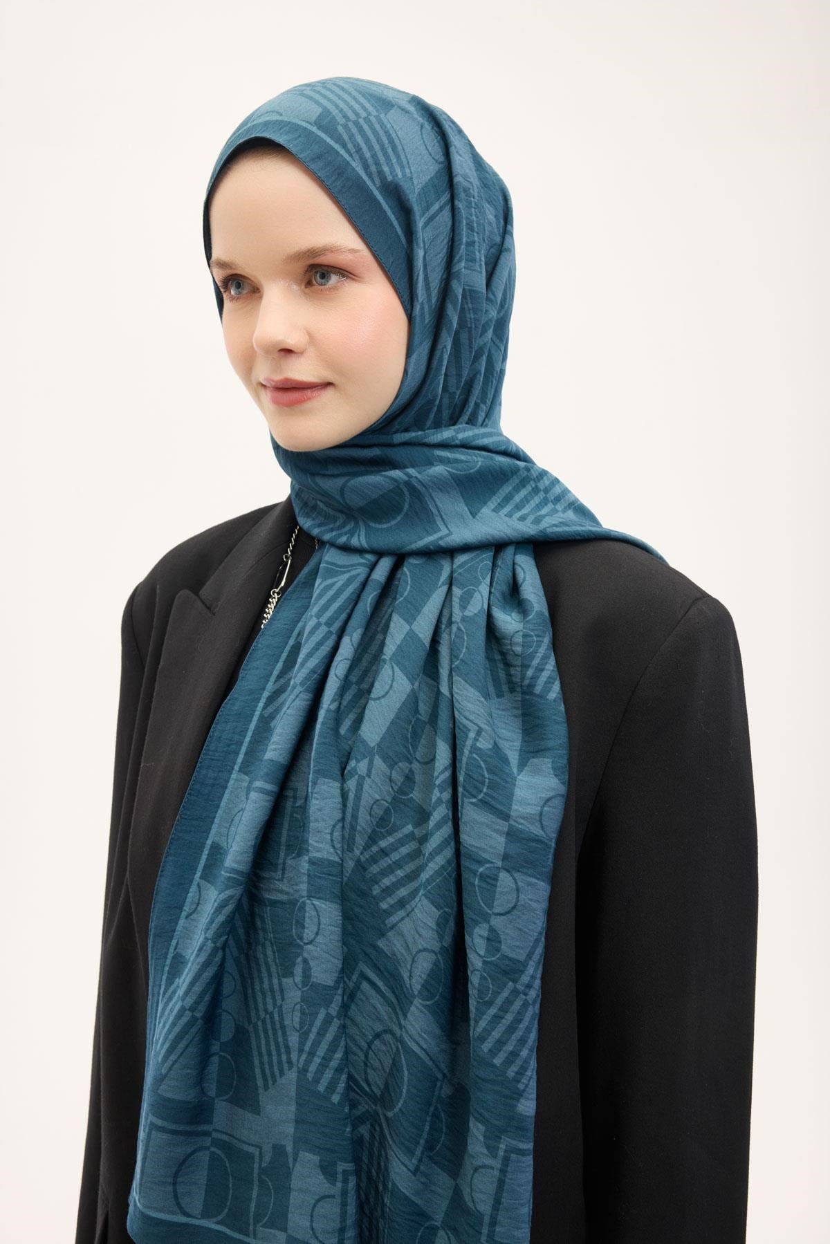 Urban Hours Elvora Petrol Mavi Mayda Şal 190x70