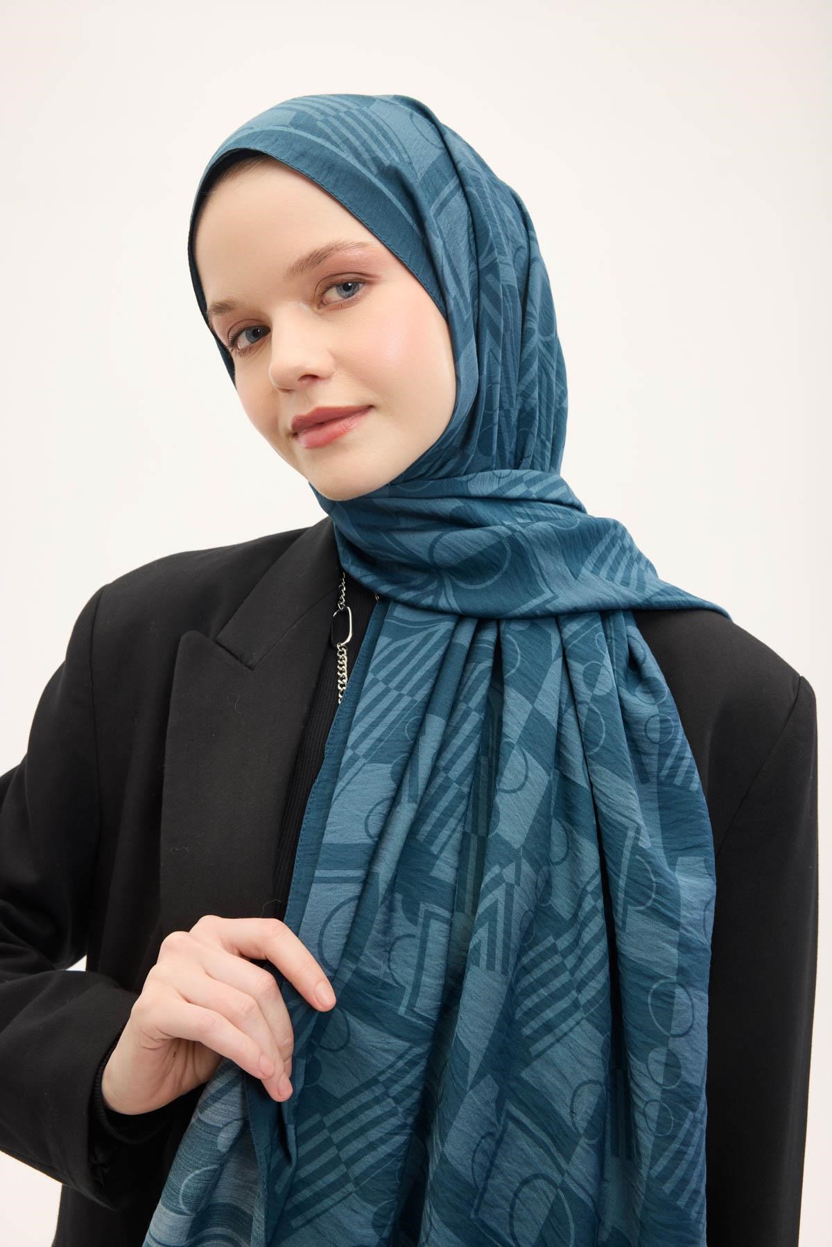 Urban Hours Elvora Petrol Mavi Mayda Şal 190x70