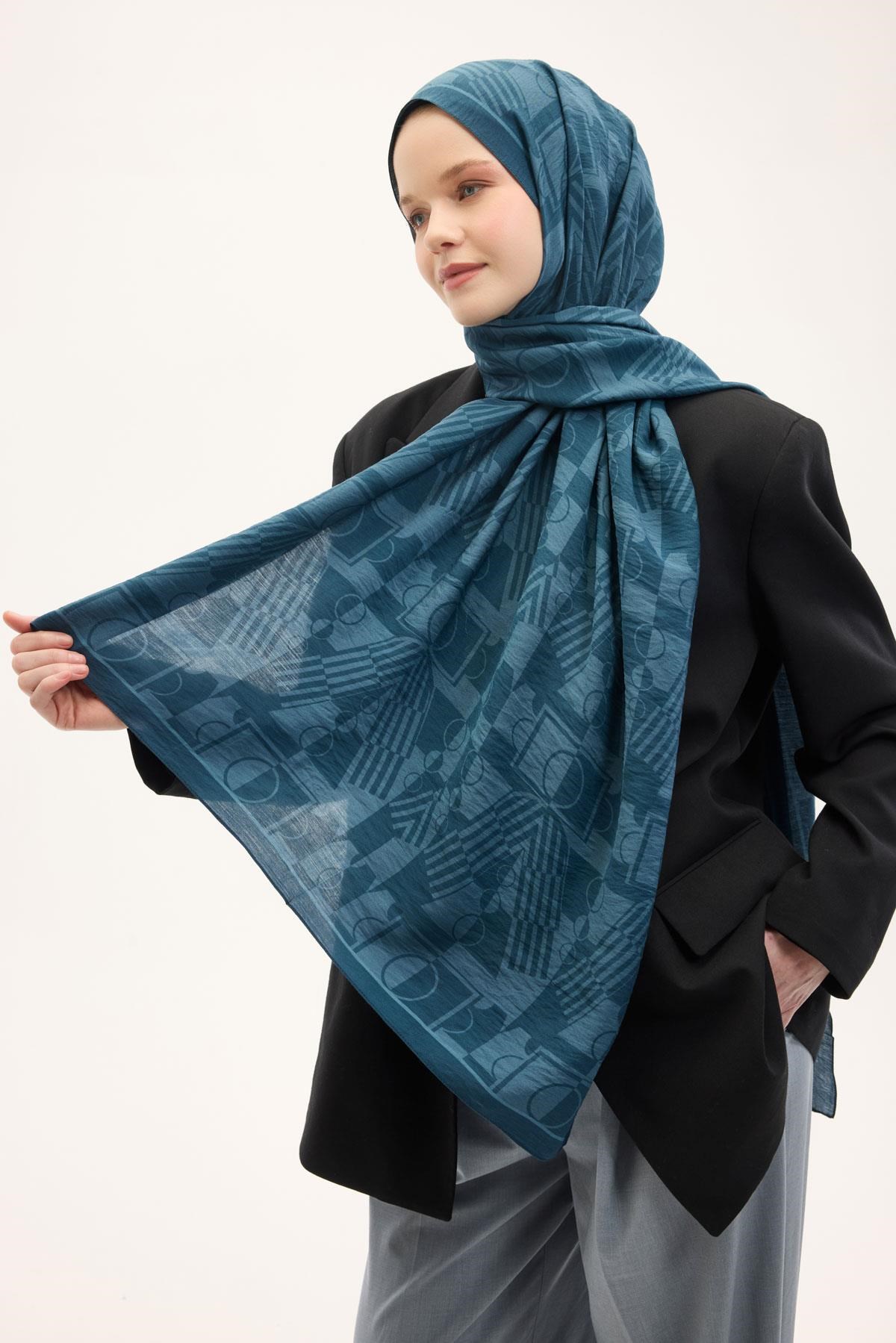 Urban Hours Elvora Petrol Mavi Mayda Şal 190x70