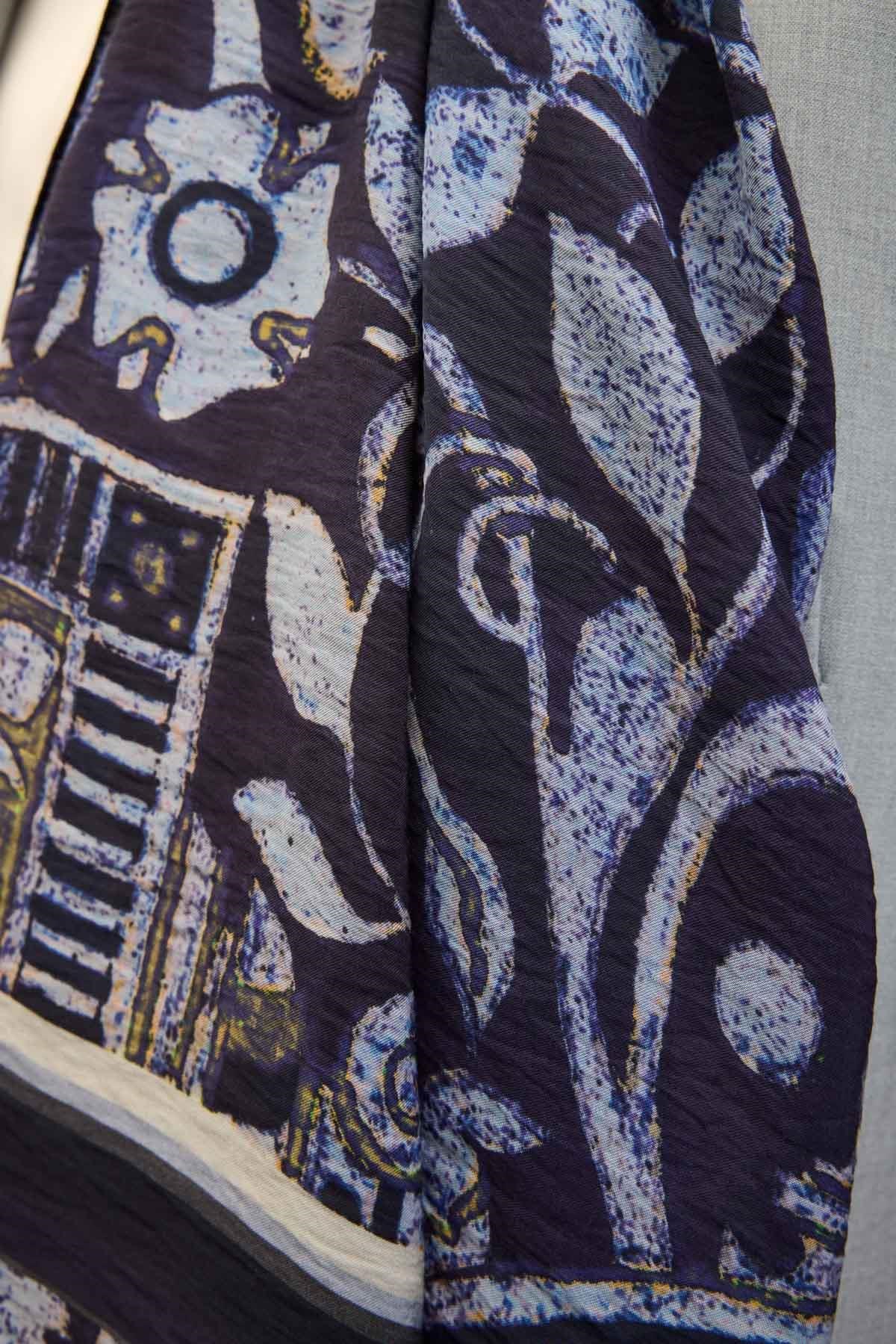 Urban Hours Antik Gece Mavi Mayda Şal 190x70