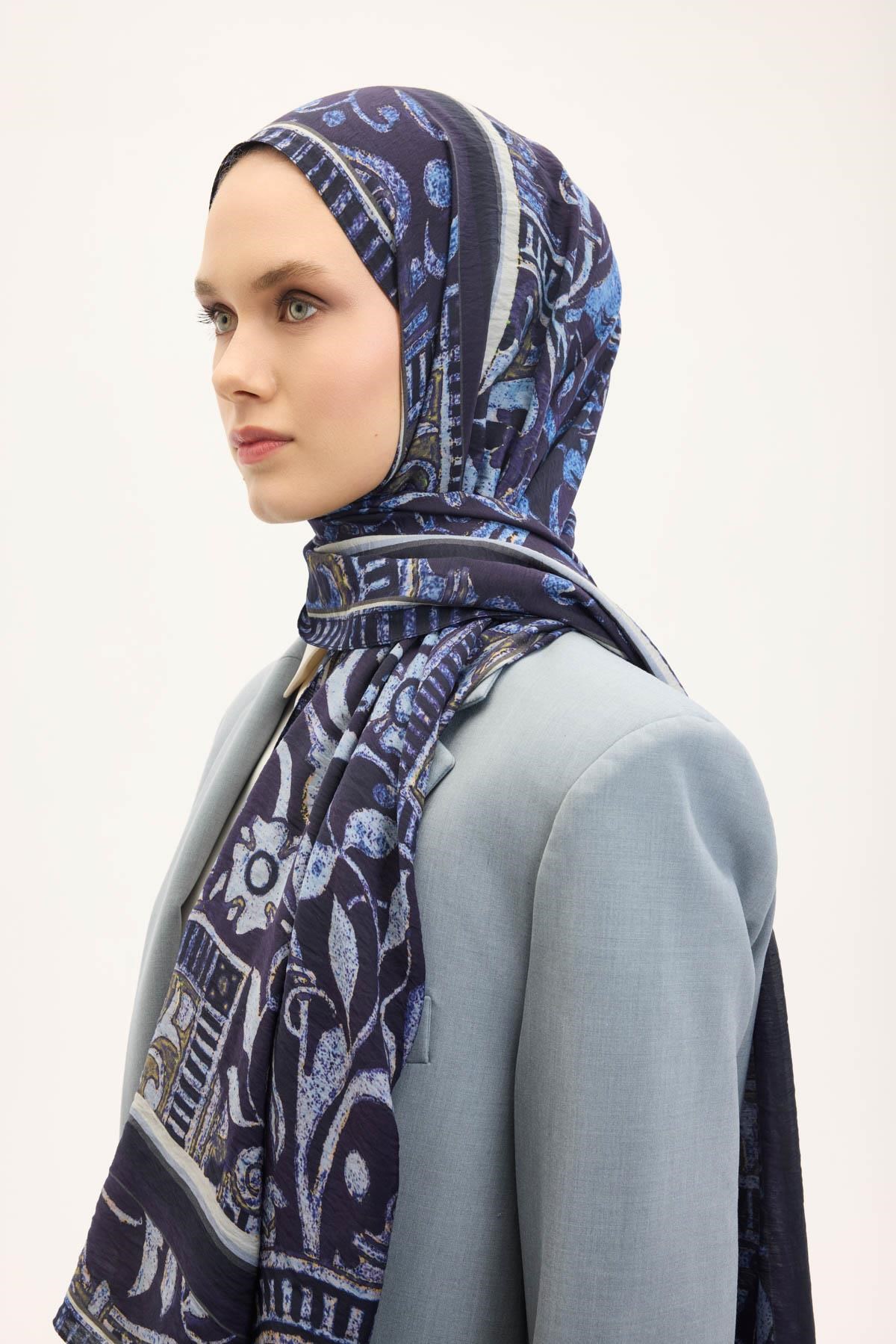 Urban Hours Antik Gece Mavi Mayda Şal 190x70