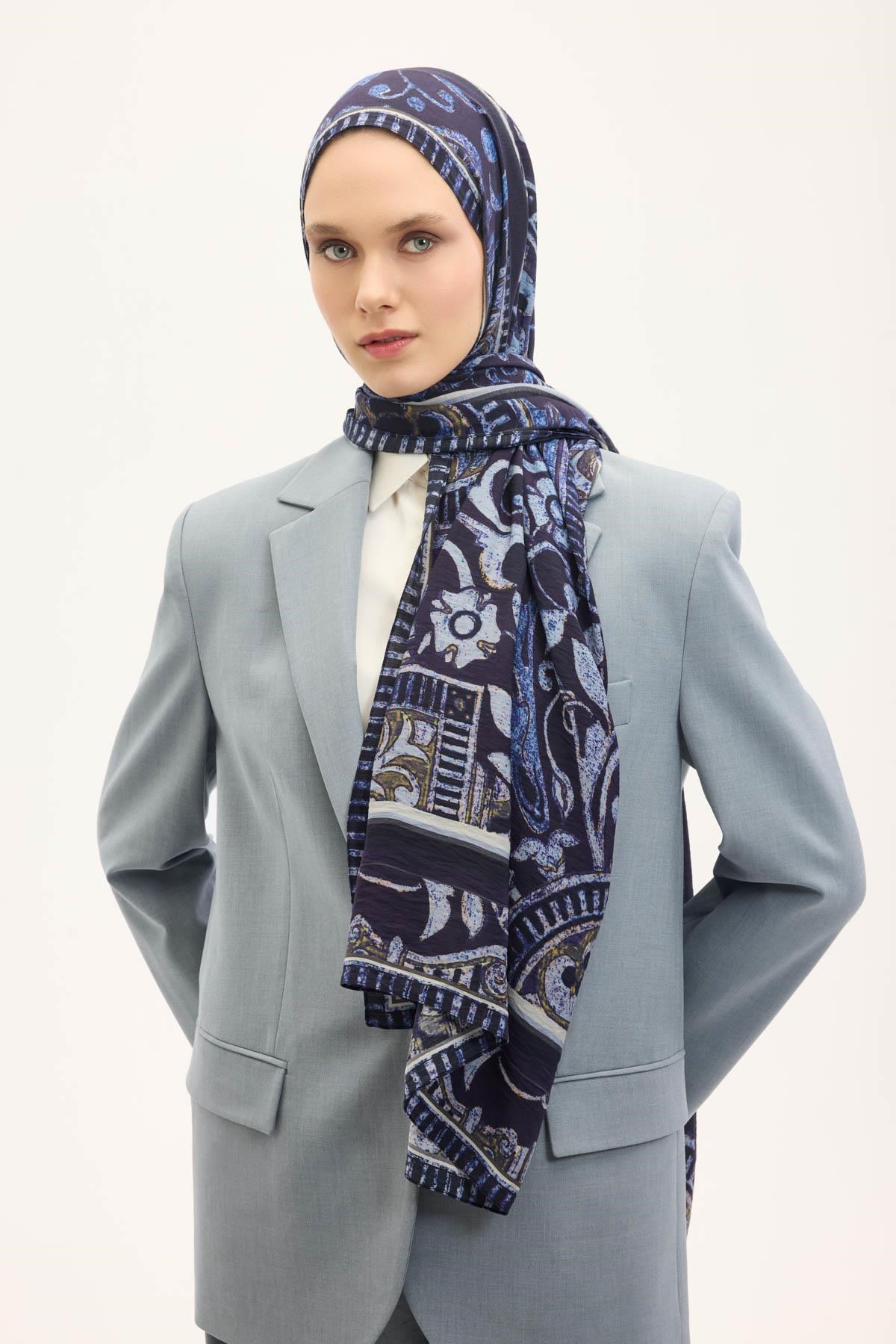 Urban Hours Antik Gece Mavi Mayda Şal 190x70