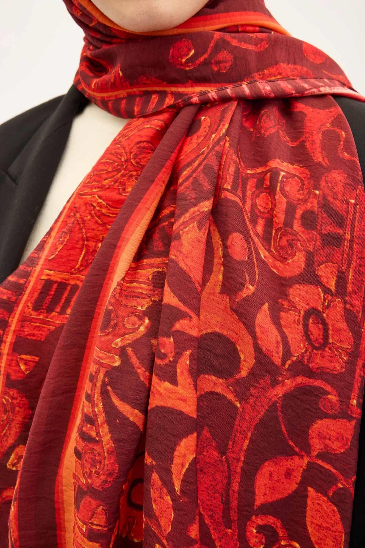 Urban Hours Antik Koyu Bordo Mayda Şal 190x70