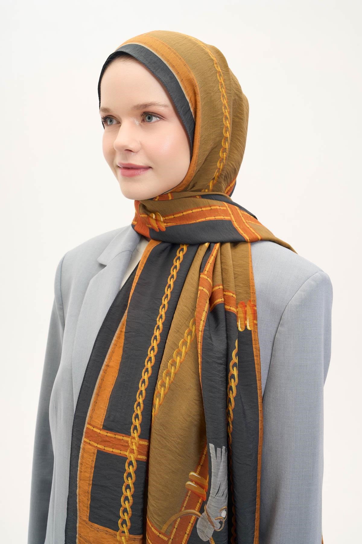 Urban Hours Büyük Zincir Taba Mayda Şal 190x70