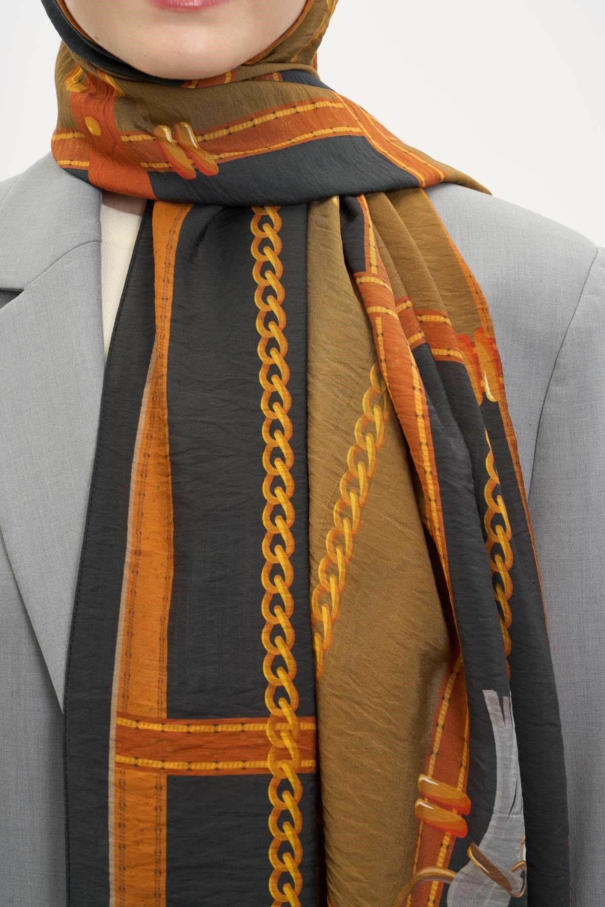 Urban Hours Büyük Zincir Taba Mayda Şal 190x70