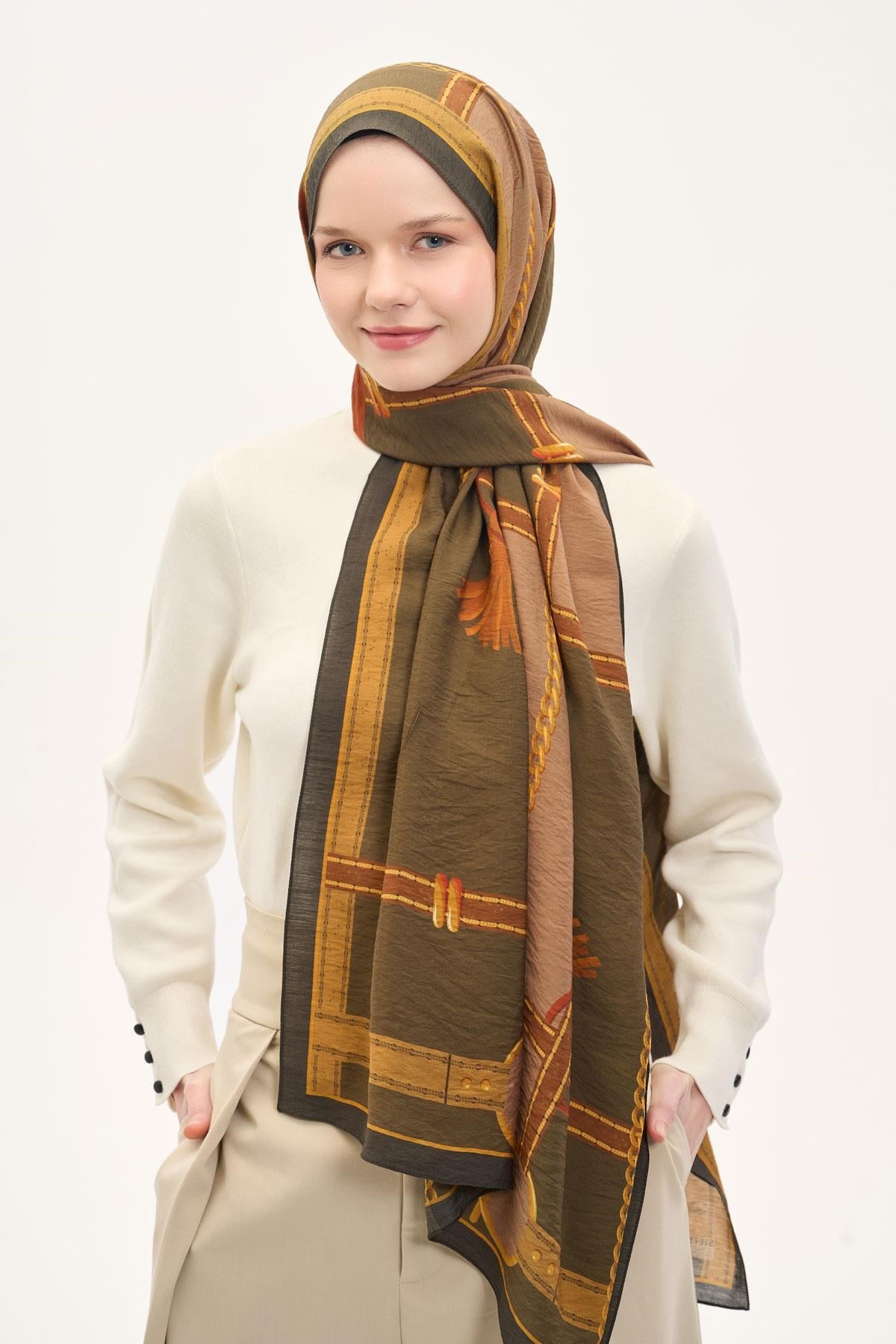 Urban Hours Büyük Zincir Haki Mayda Şal 190x70