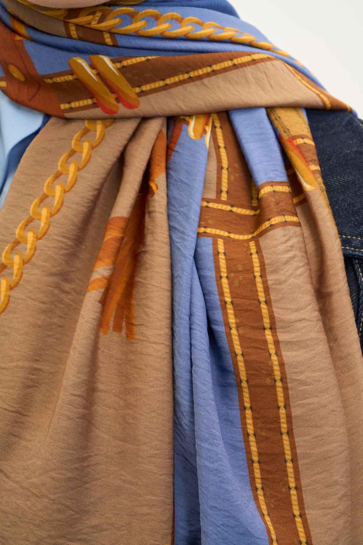 Urban Hours Büyük Zincir Bebe Mavi Mayda Şal 190x70