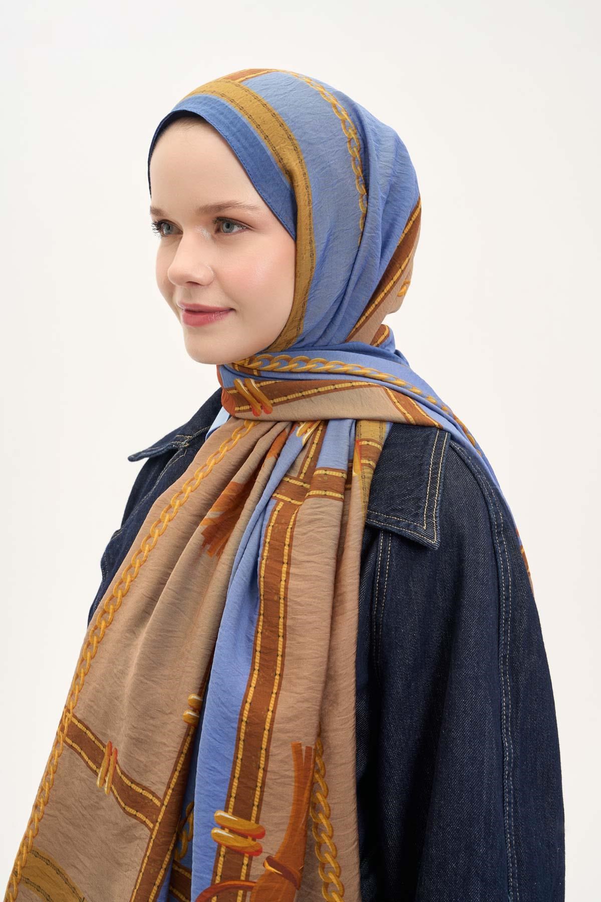 Urban Hours Büyük Zincir Bebe Mavi Mayda Şal 190x70