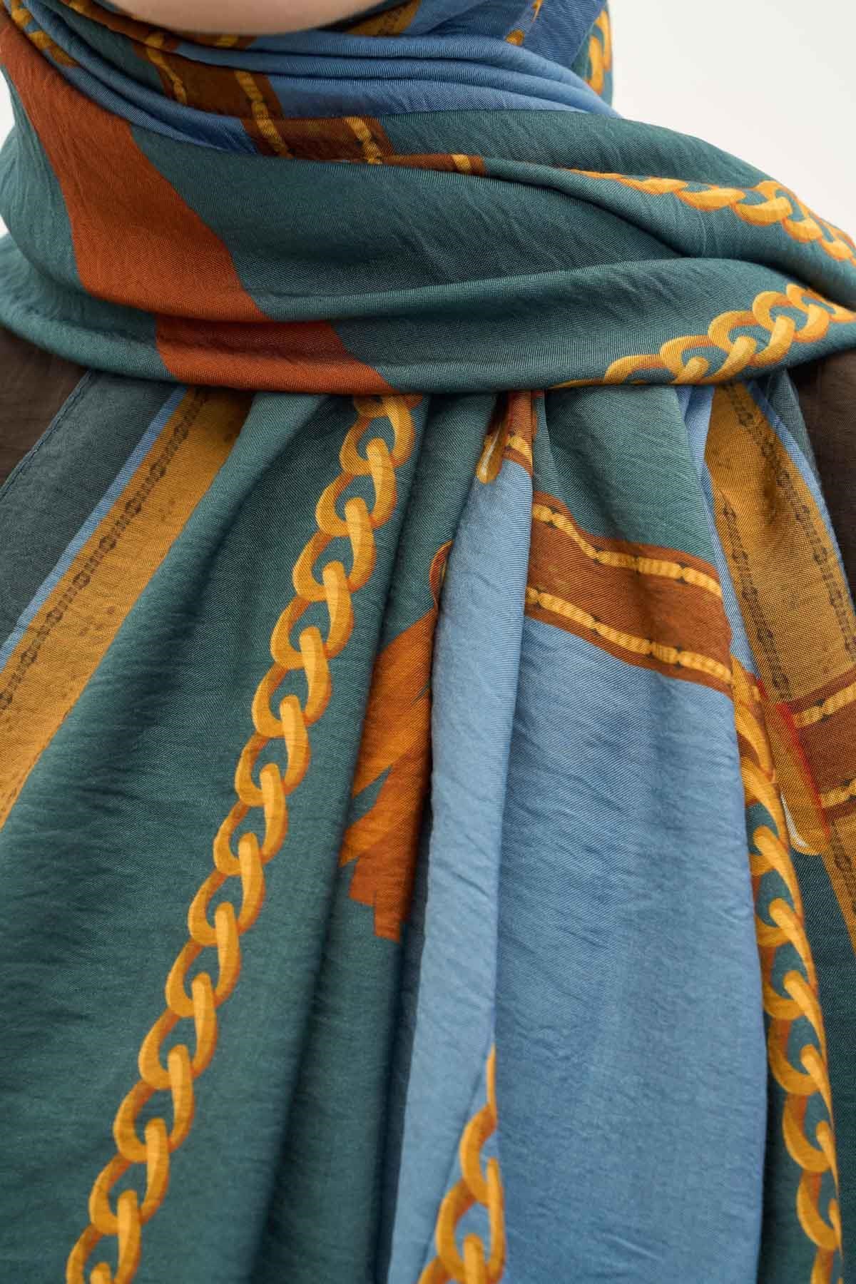 Urban Hours Büyük Zincir Petrol Yeşili Mayda Şal 190x70