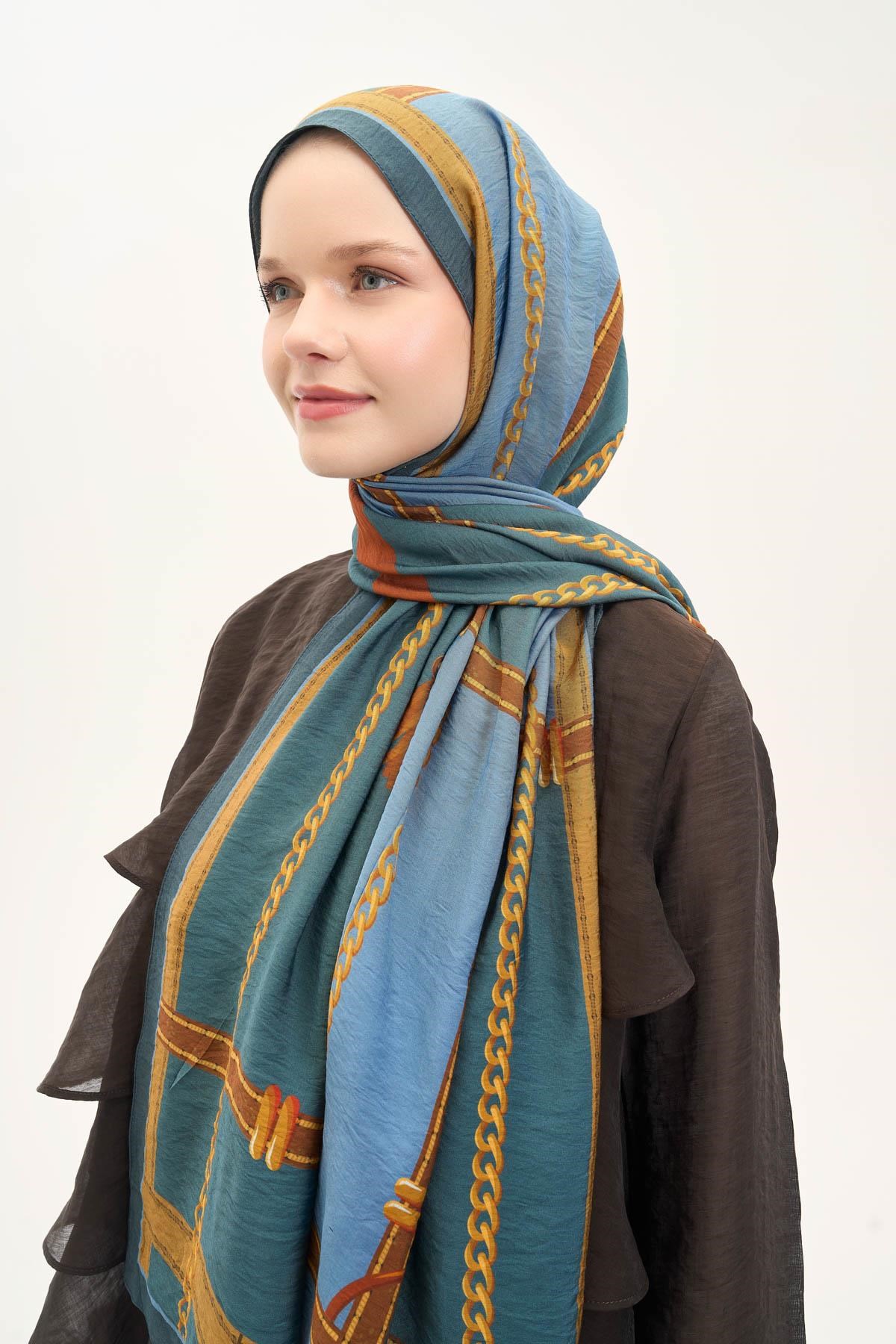 Urban Hours Büyük Zincir Petrol Yeşili Mayda Şal 190x70