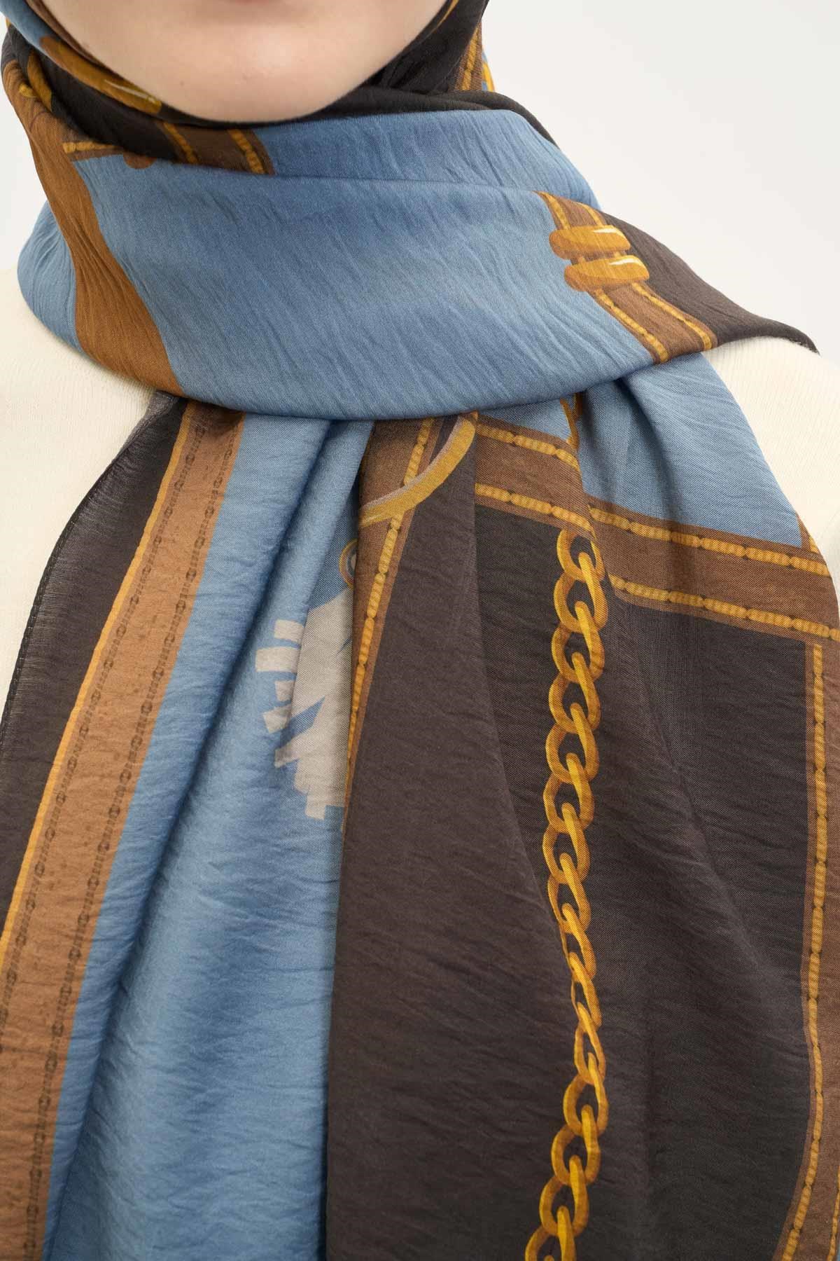 Urban Hours Büyük Zincir Soluk Mavi Mayda Şal 190x70