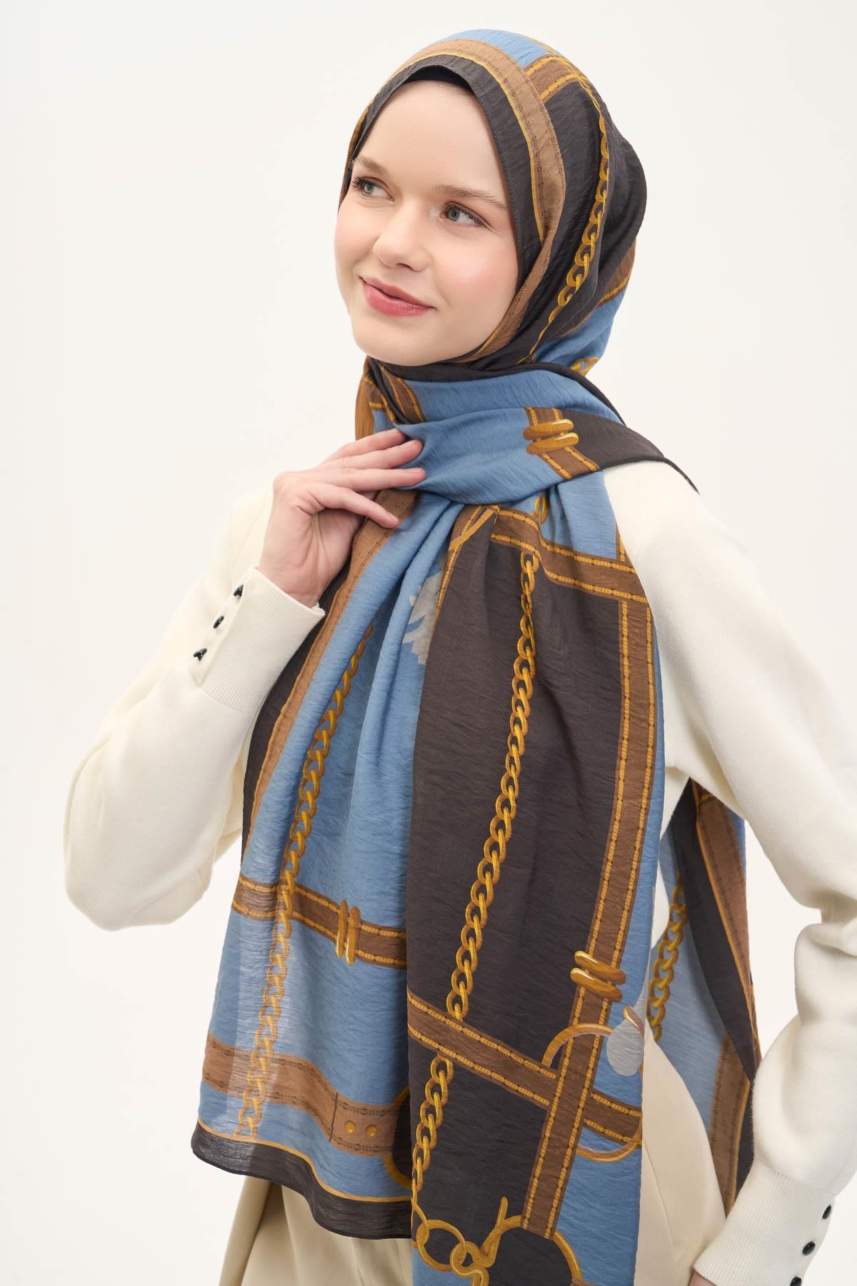 Urban Hours Büyük Zincir Soluk Mavi Mayda Şal 190x70