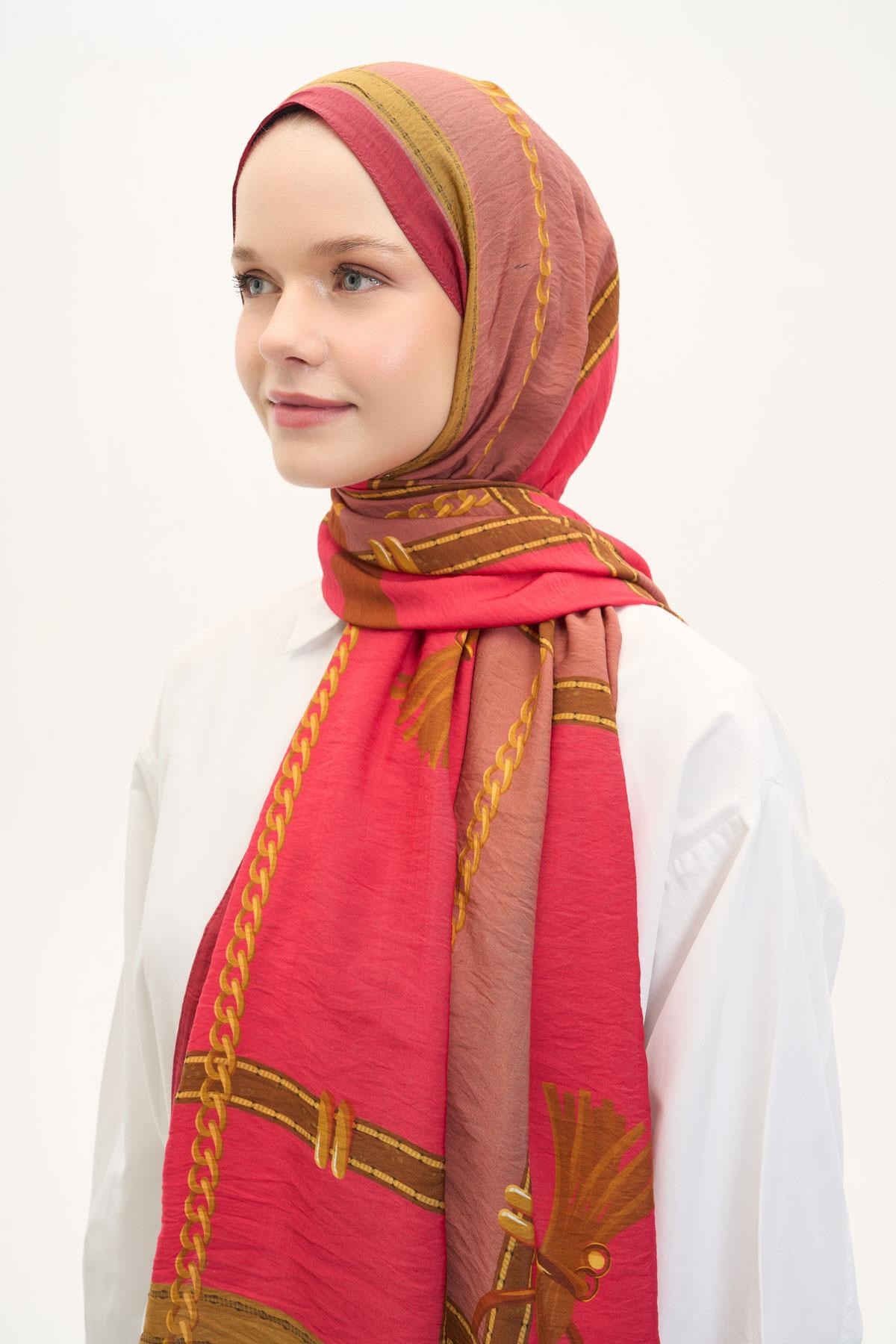 Urban Hours Büyük Zincir Fuşya Mayda Şal 190x70