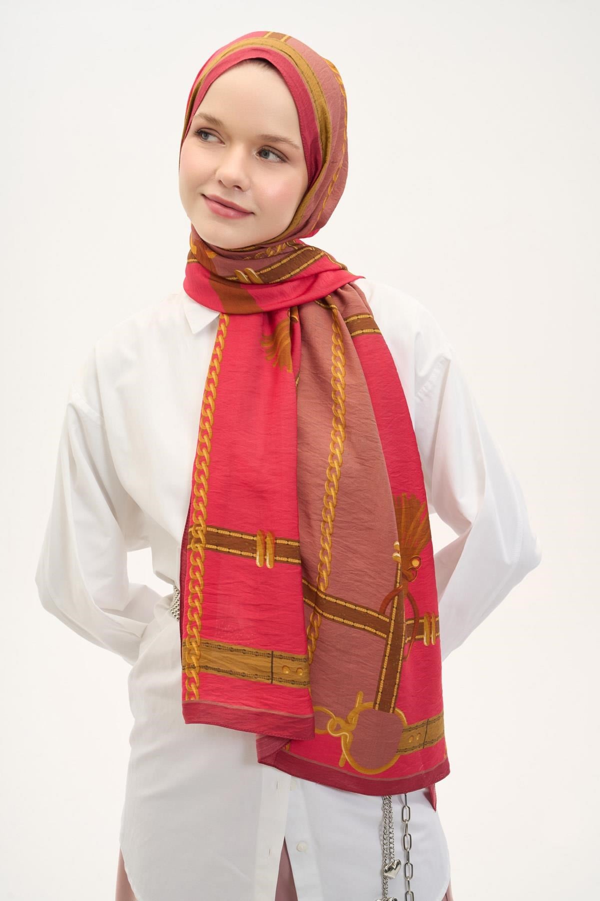 Urban Hours Büyük Zincir Fuşya Mayda Şal 190x70