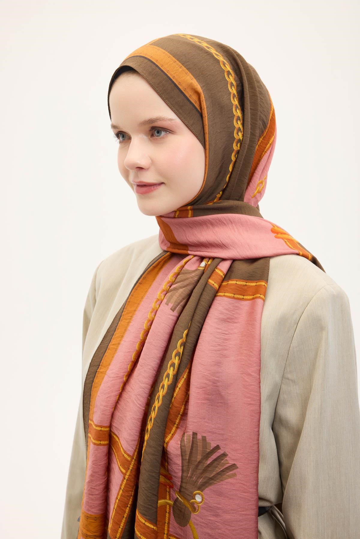 Urban Hours Büyük Zincir Toz Pembe Mayda Şal 190x70