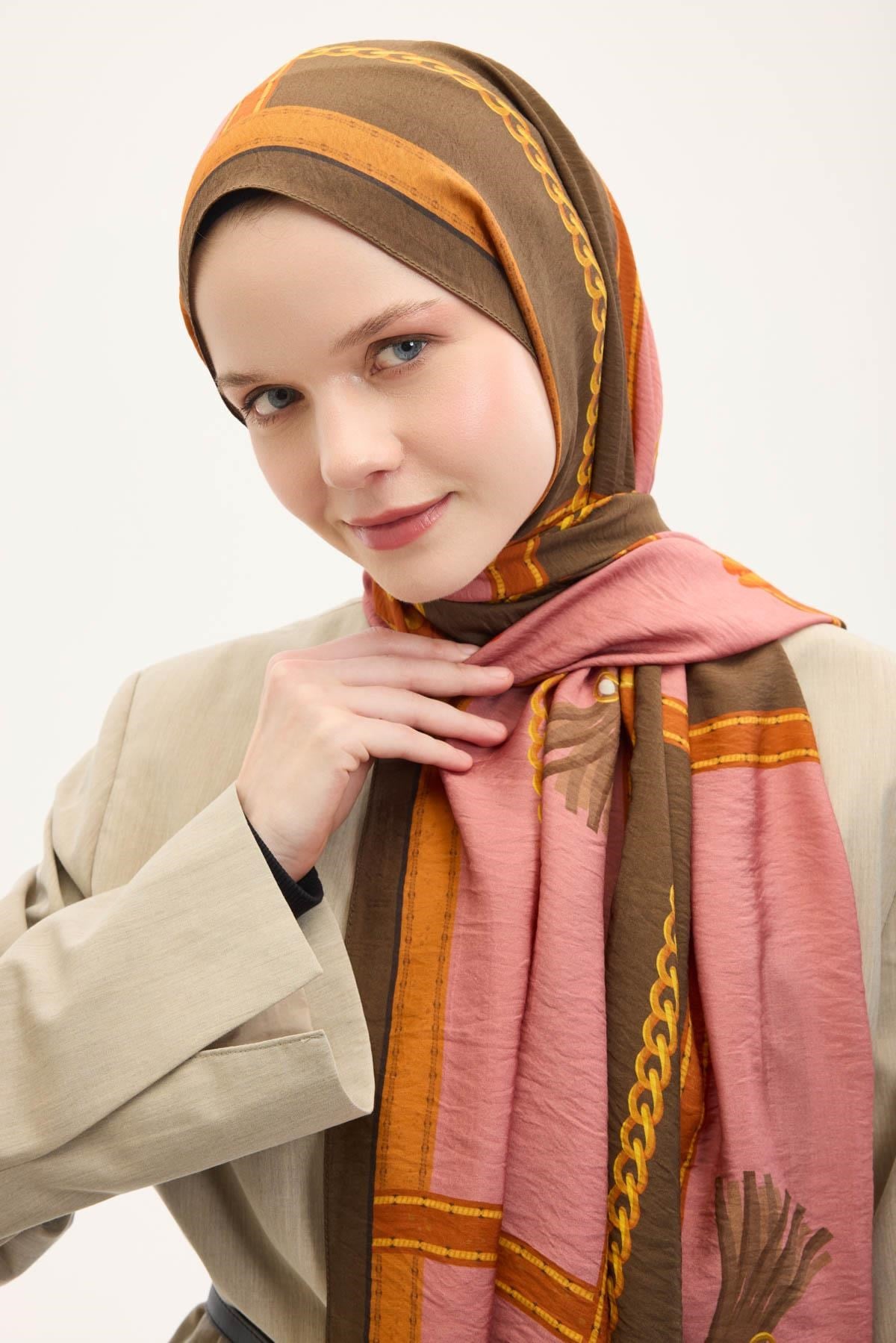 Urban Hours Büyük Zincir Toz Pembe Mayda Şal 190x70