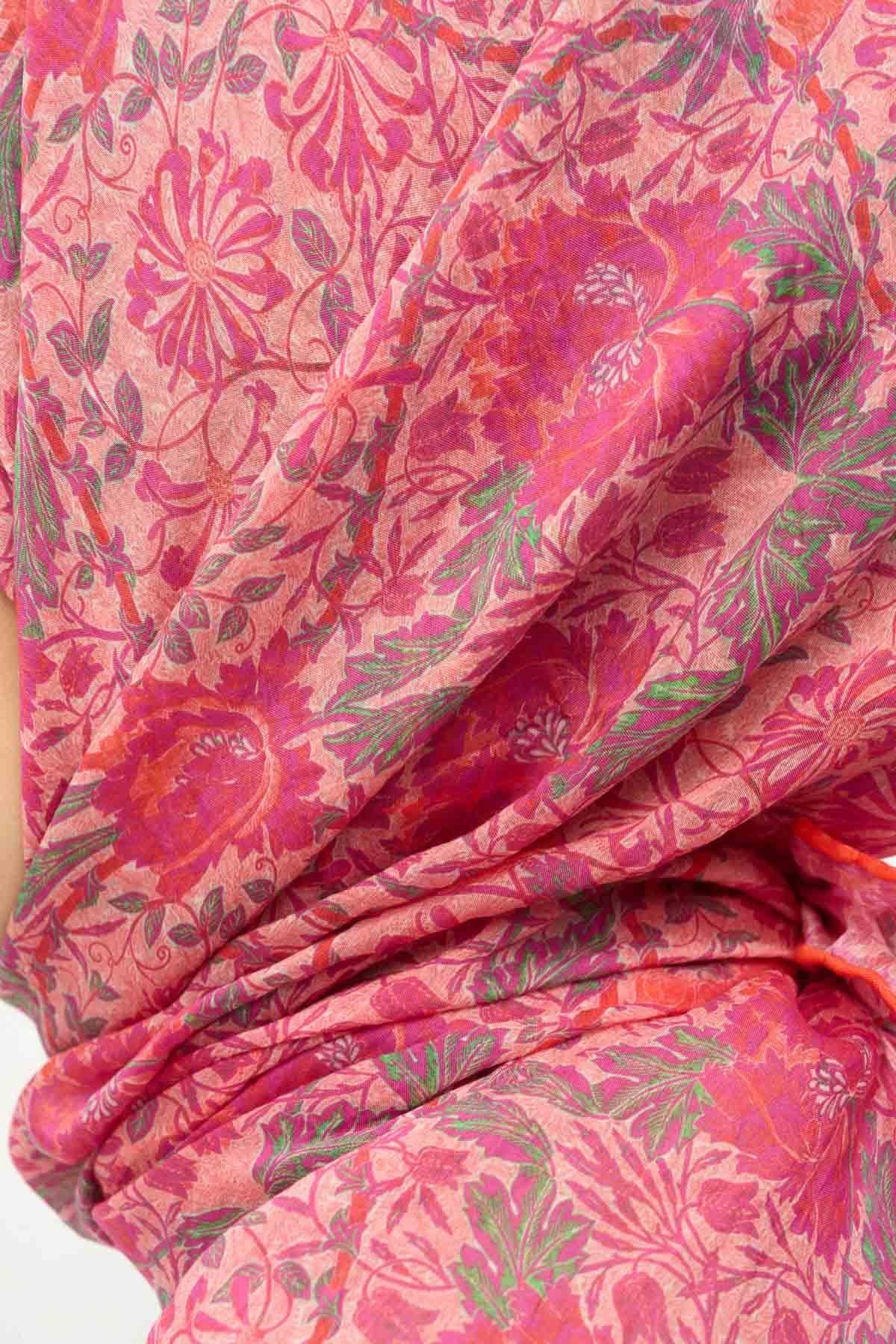 Tencel Monare Eşarp Floral Desen Tozpembe 90X90