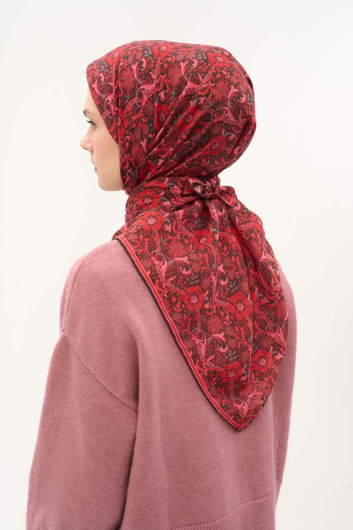 Tencel Monare Eşarp Papatya Desen Siyah 90X90